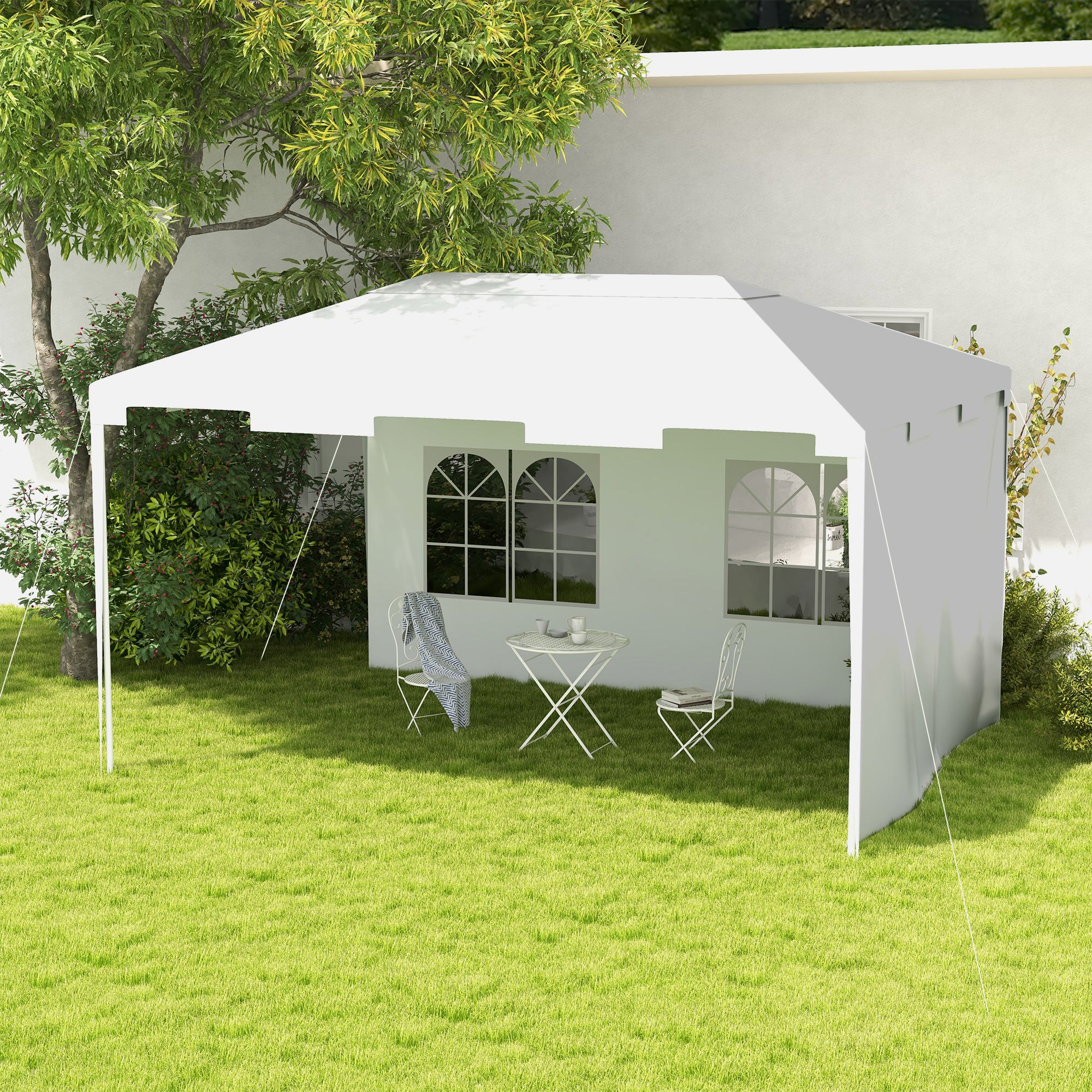 3 x 4 m Garden Gazebo Marquee Tent with 2 Sidewalls for Patio Outdoor - White