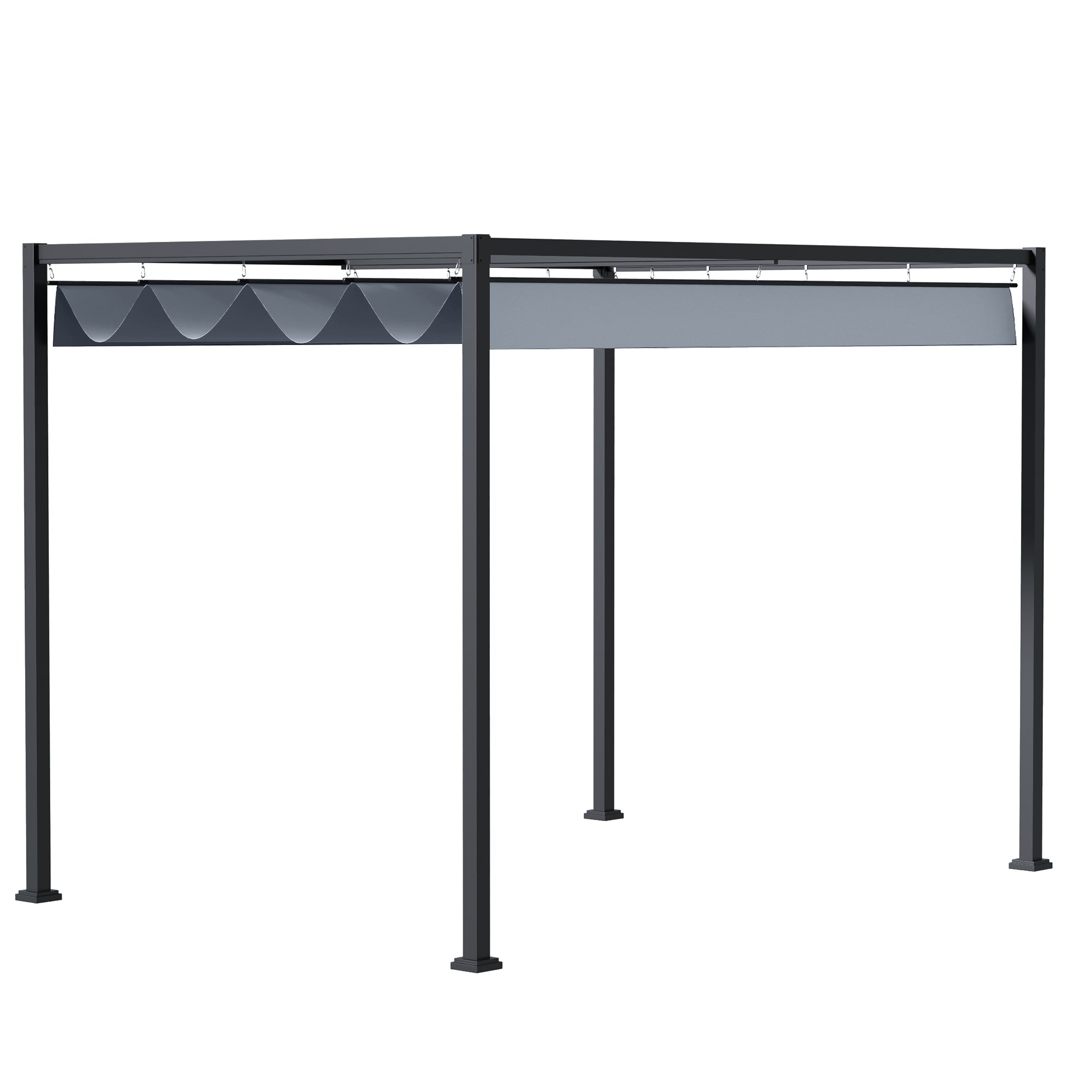 4 x 3m Metal Pergola Gazebo with Retractable Canopy Patio Sun Shelter - Grey