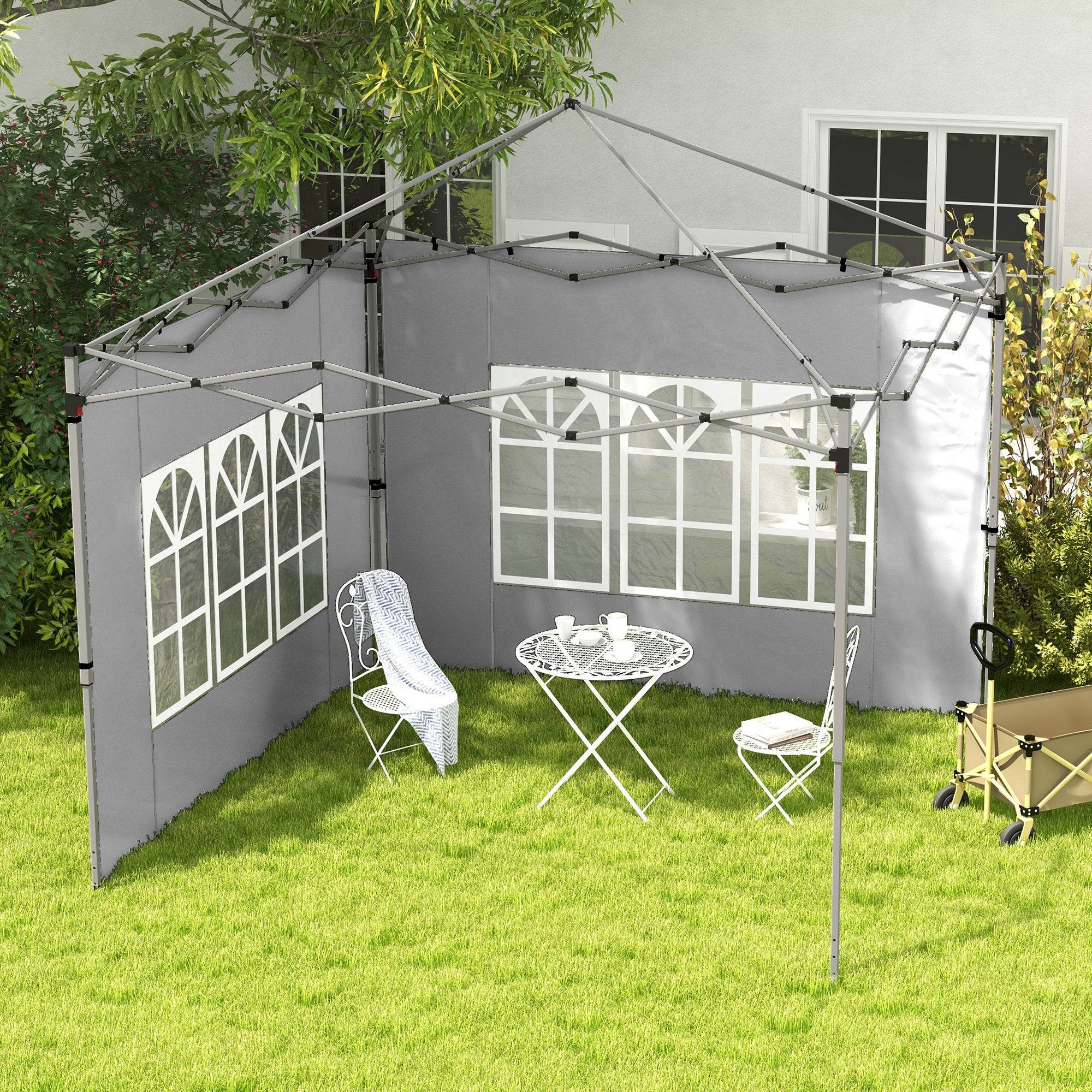 2 Pack Oxford Cloth Gazebo Side Panels with Window 3x3/3x4m - Grey