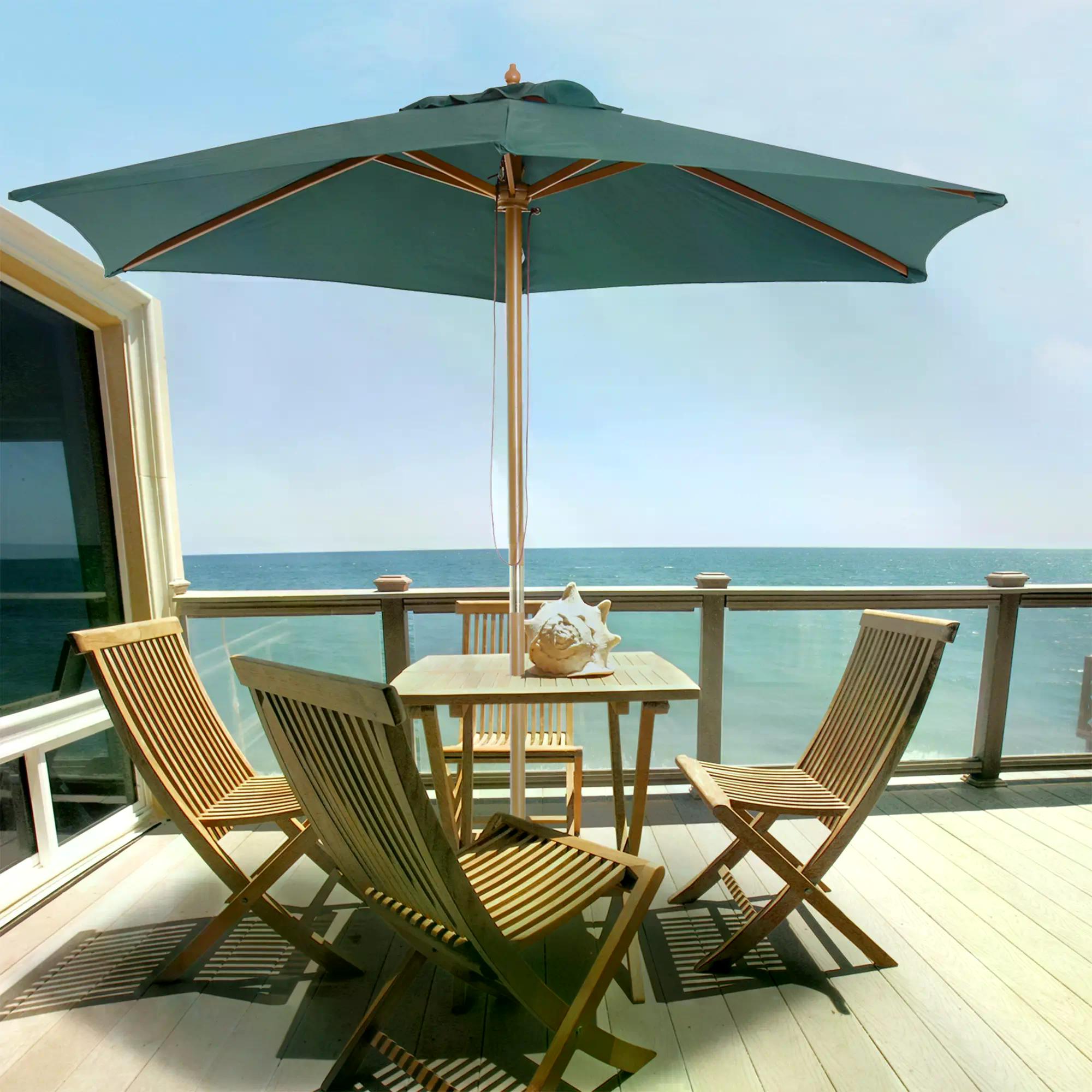 2.5m Wooden Garden Patio Parasol with Rope Pulley - Dark Green