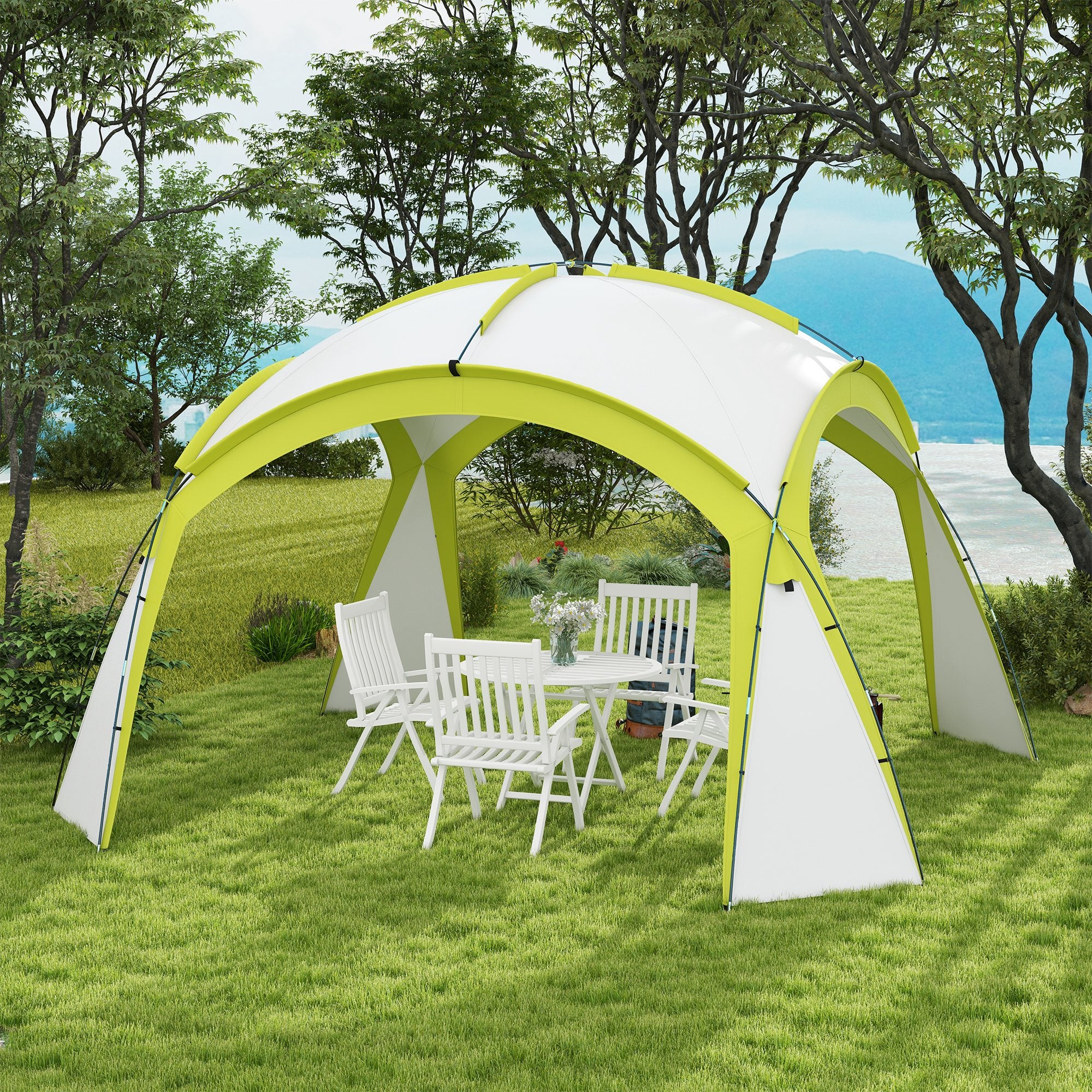 Spacious 3.5x3.5M Green Camping Gazebo with PU Coated Polyester Shell