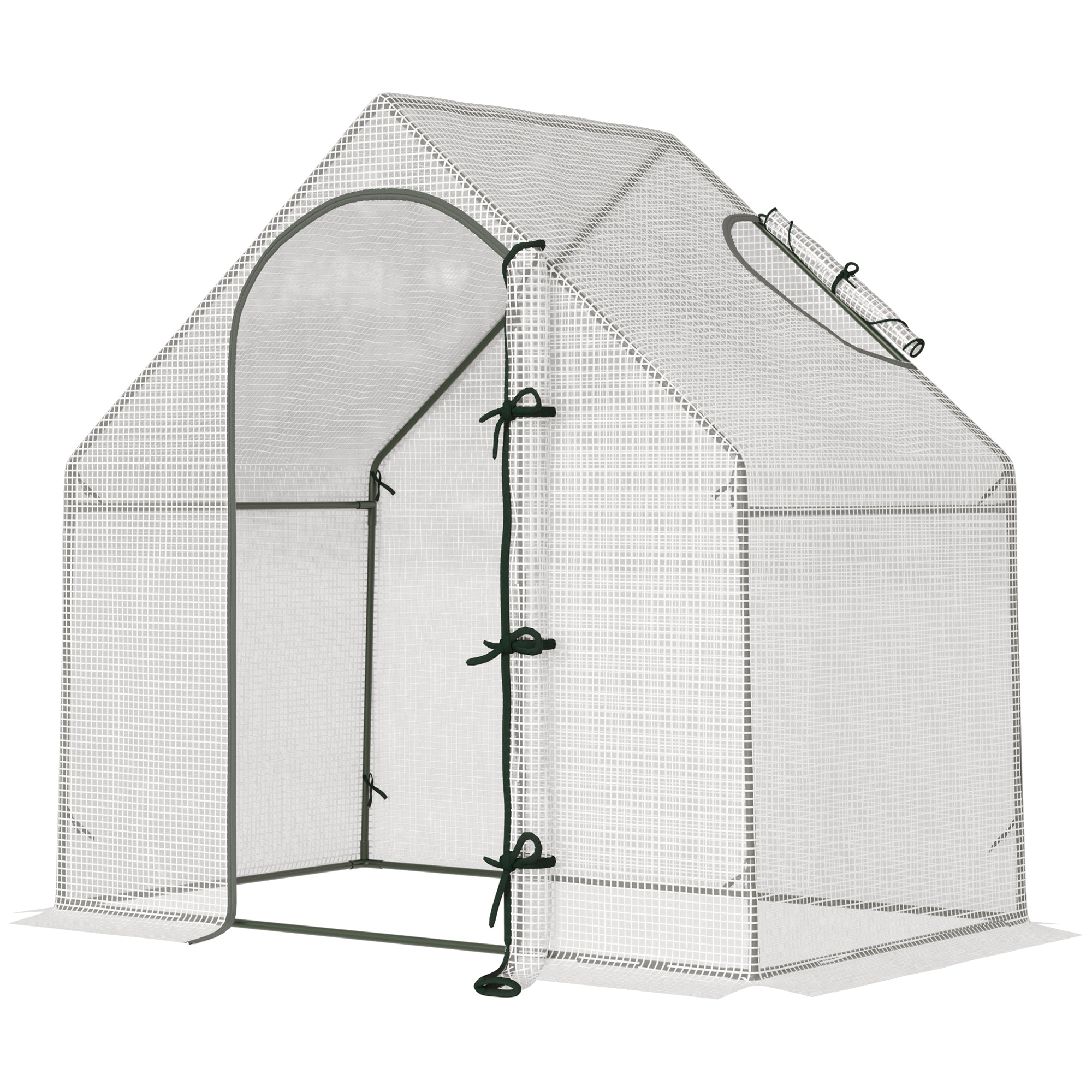 Walk-In Greenhouse with Roll-Up Door Window Ventilation - White Steel Frame