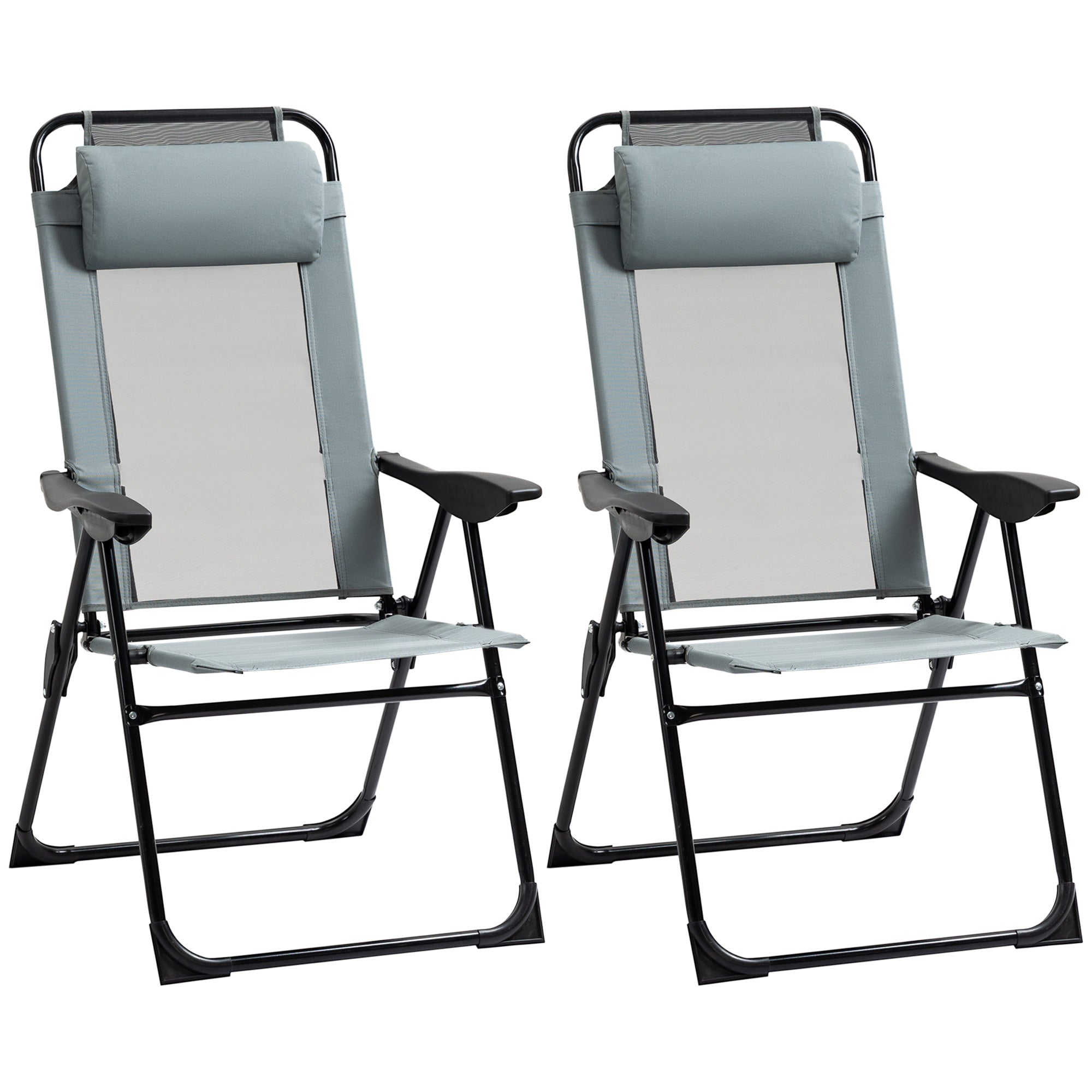 Set of 2 Portable Folding Recliner Chairs with Adjustable Backrest Grey