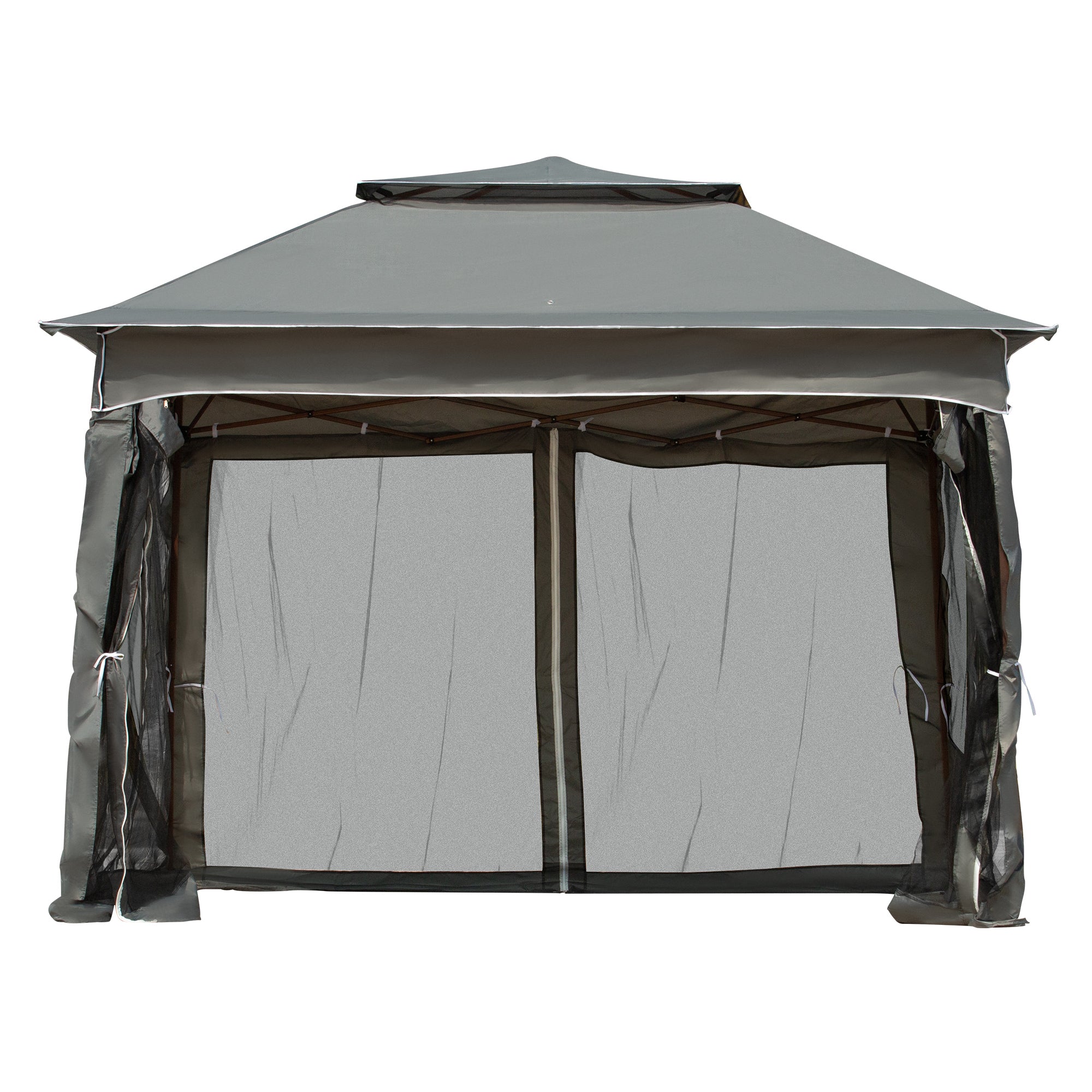 3x3 Metre Pop Up Gazebo Set with Double Roof and Insect Netting - Dark Grey