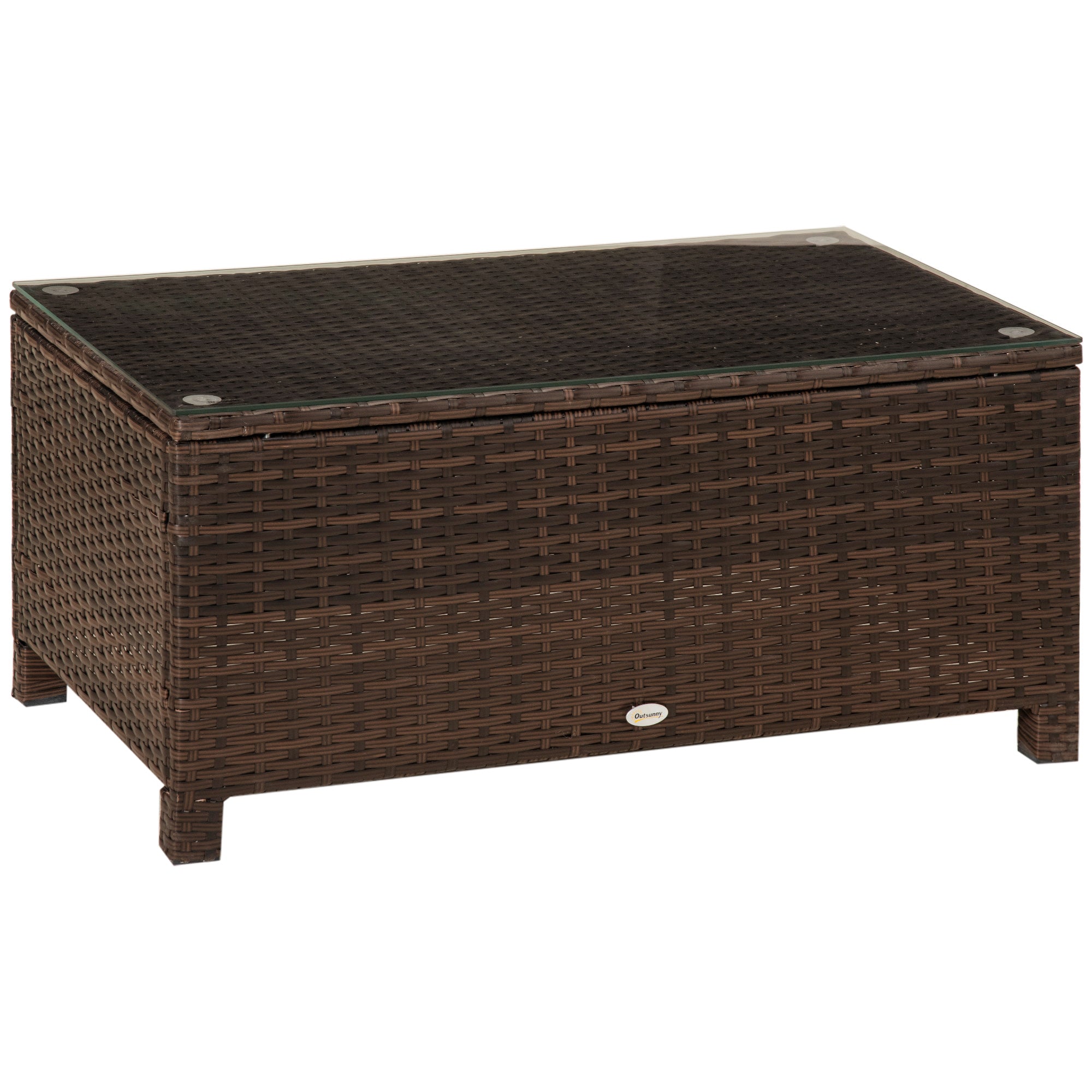 1 Piece Rattan Garden Coffee Table with Tempered Glass - Mixed Brown