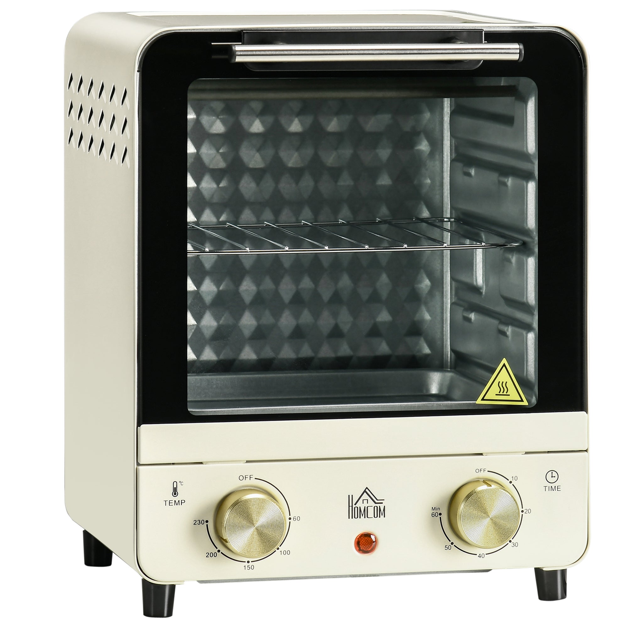 15L Convection Mini Oven with Grill, Adjustable Temperature & Timer, 1000W - Cream White
