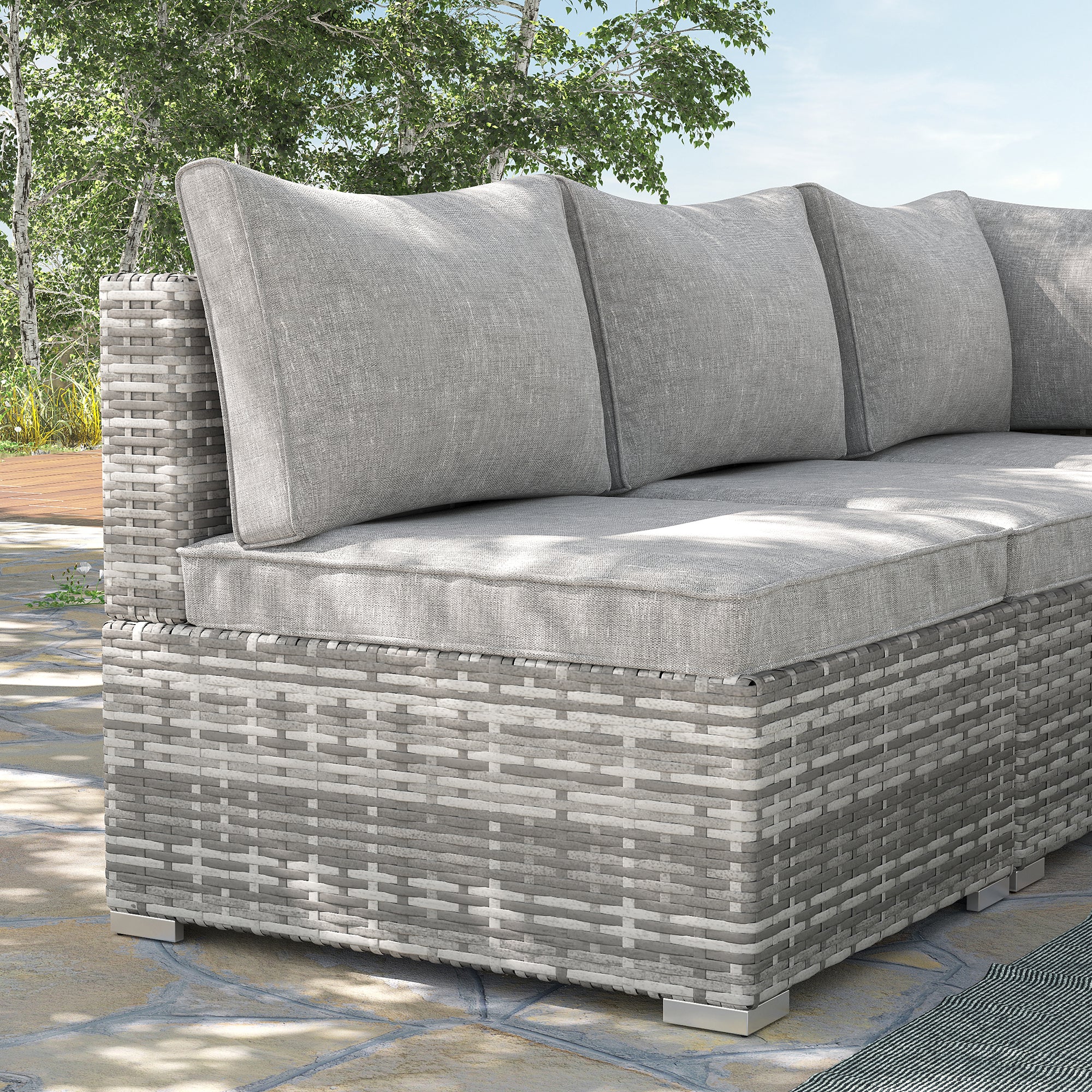 1 Seater Rattan Outdoor Sofa with Cushions - Light Grey