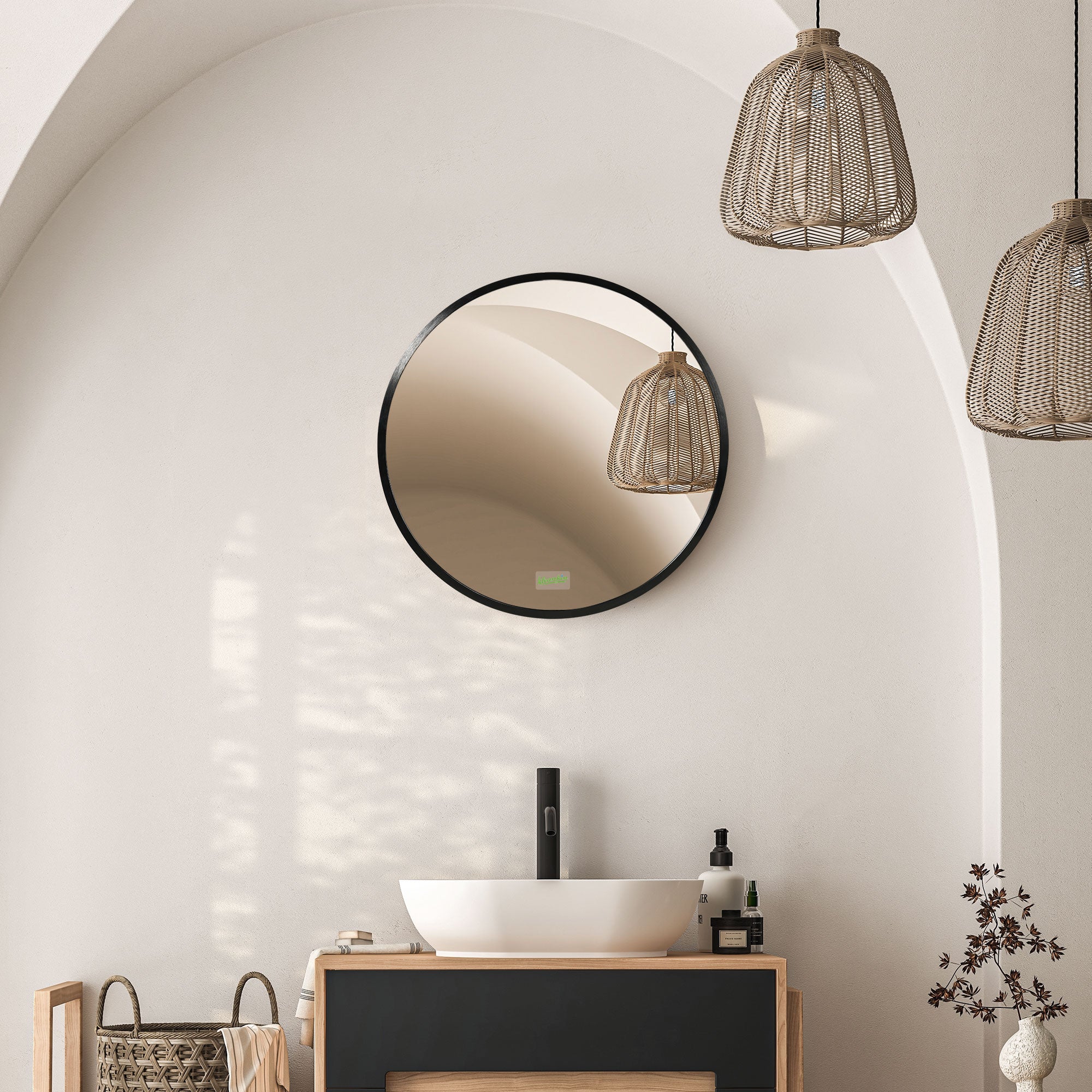 Modern Round Bathroom Mirror with Durable Aluminium Frame - Black