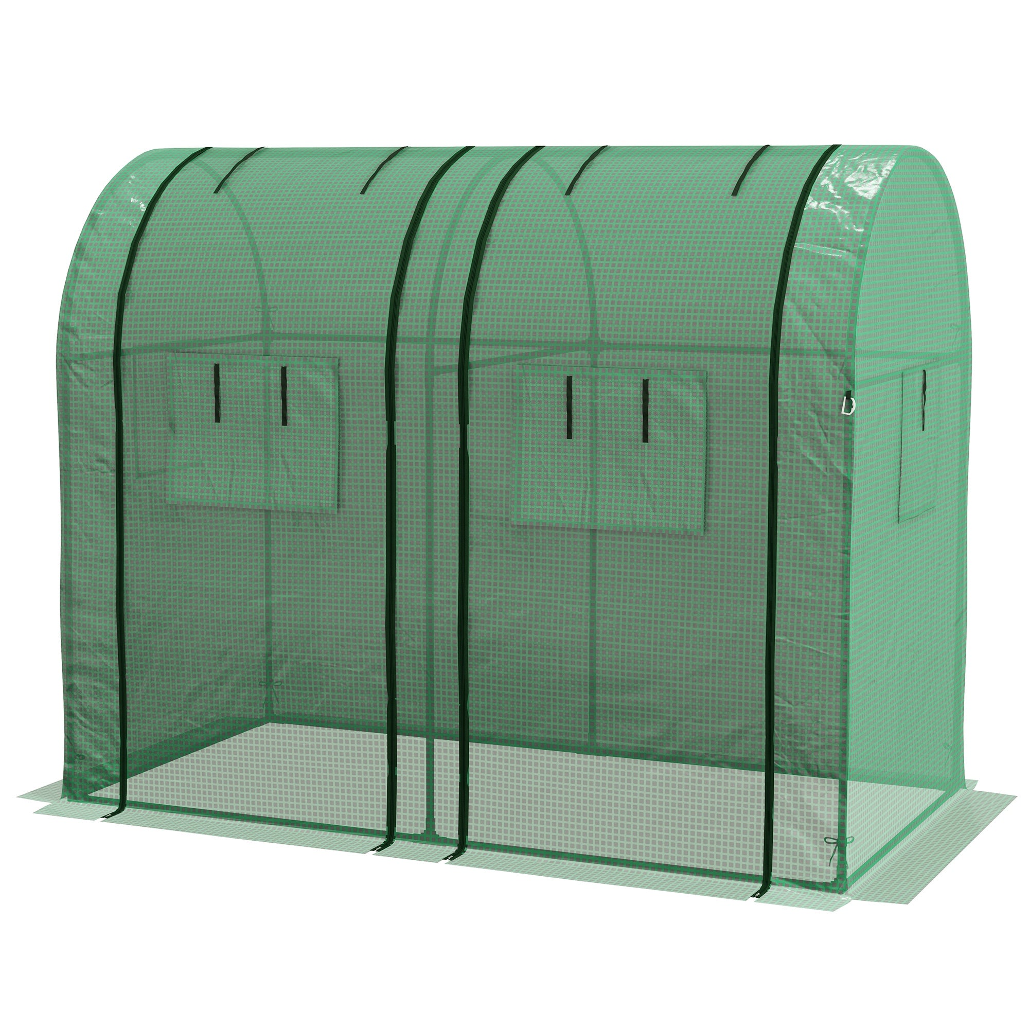 Portable 2 Room Tomato Greenhouse with Roll-Up Doors and Mesh Windows - Green