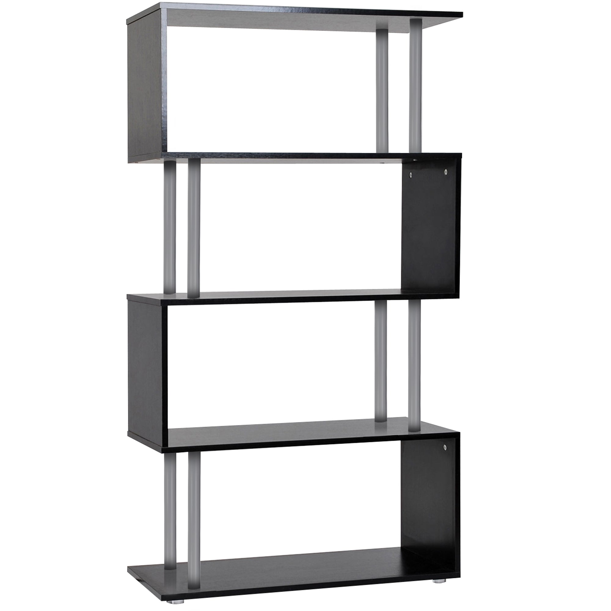 S Shape Wooden Bookcase Storage Display Unit 5-Tier - Black