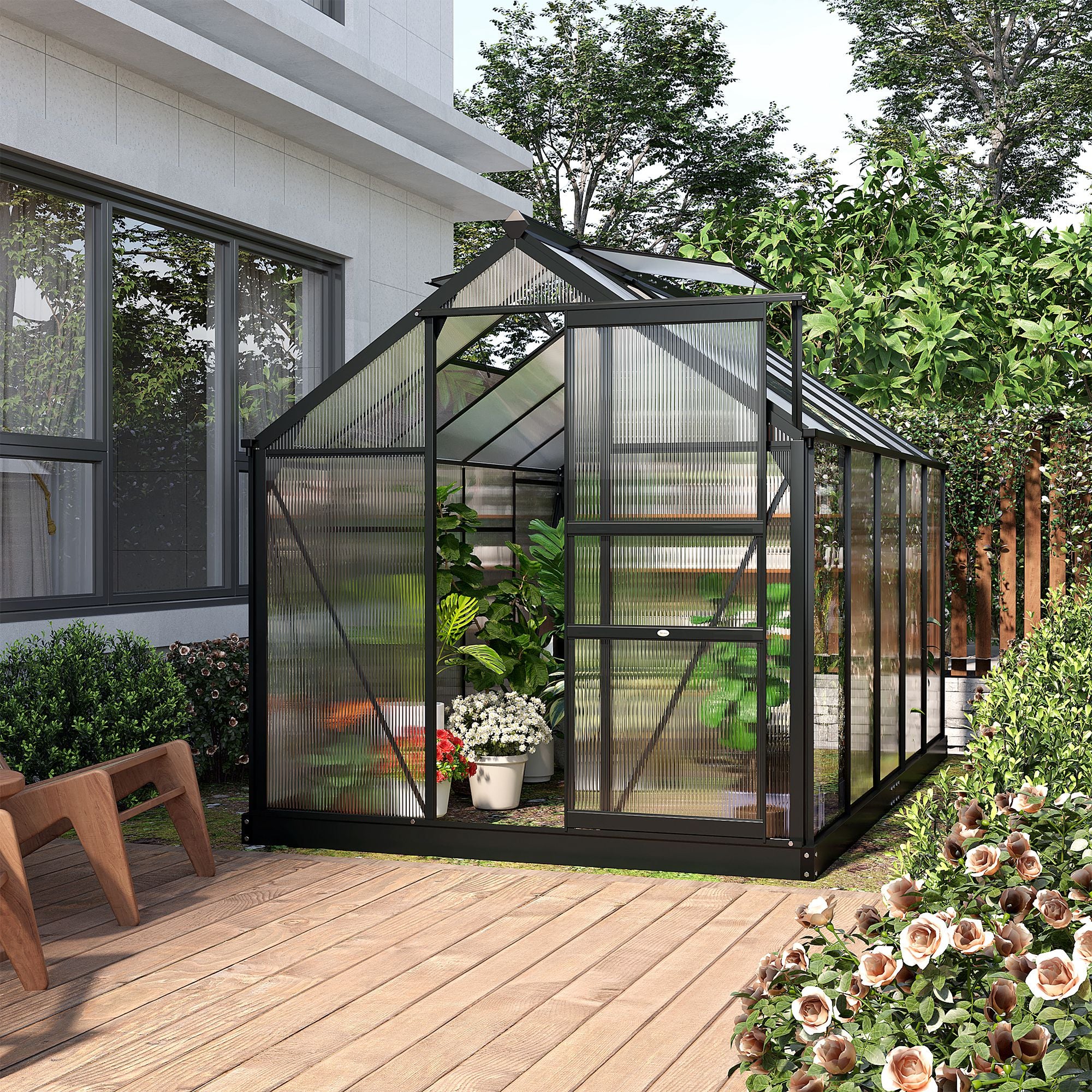 6x10ft Aluminium Frame Greenhouse with Polycarbonate Panels and Slide Door