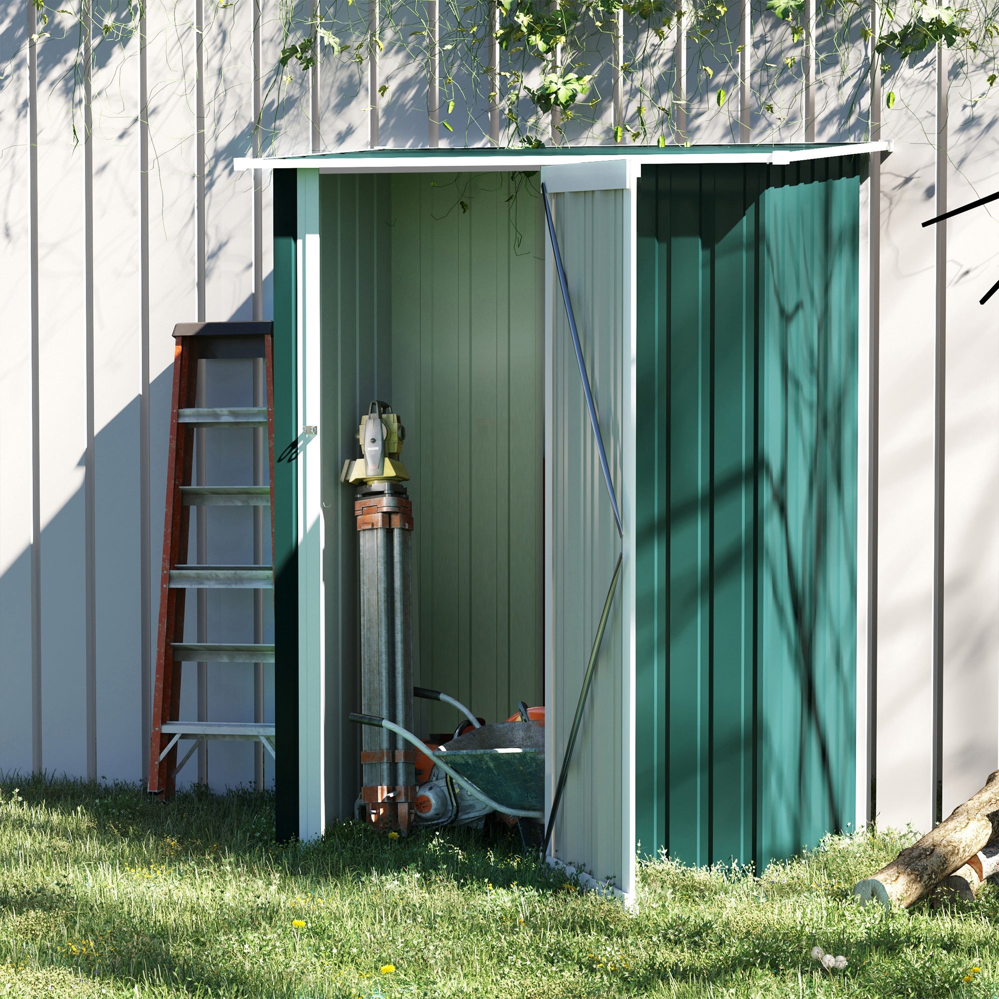 4.7ft Steel Garden Storage Shed with Weather-Resistant Paint Green