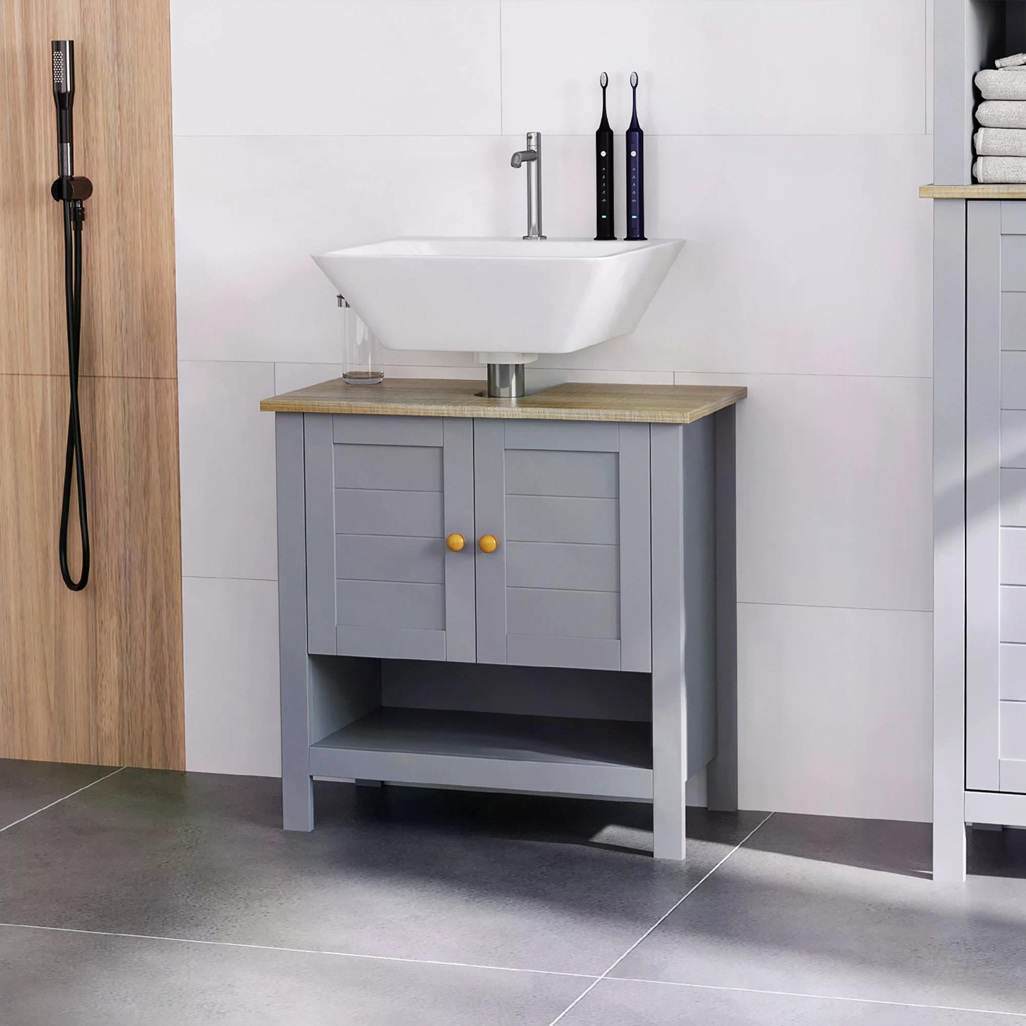 Under Sink Bathroom Cabinet with Adjustable Shelf - Grey