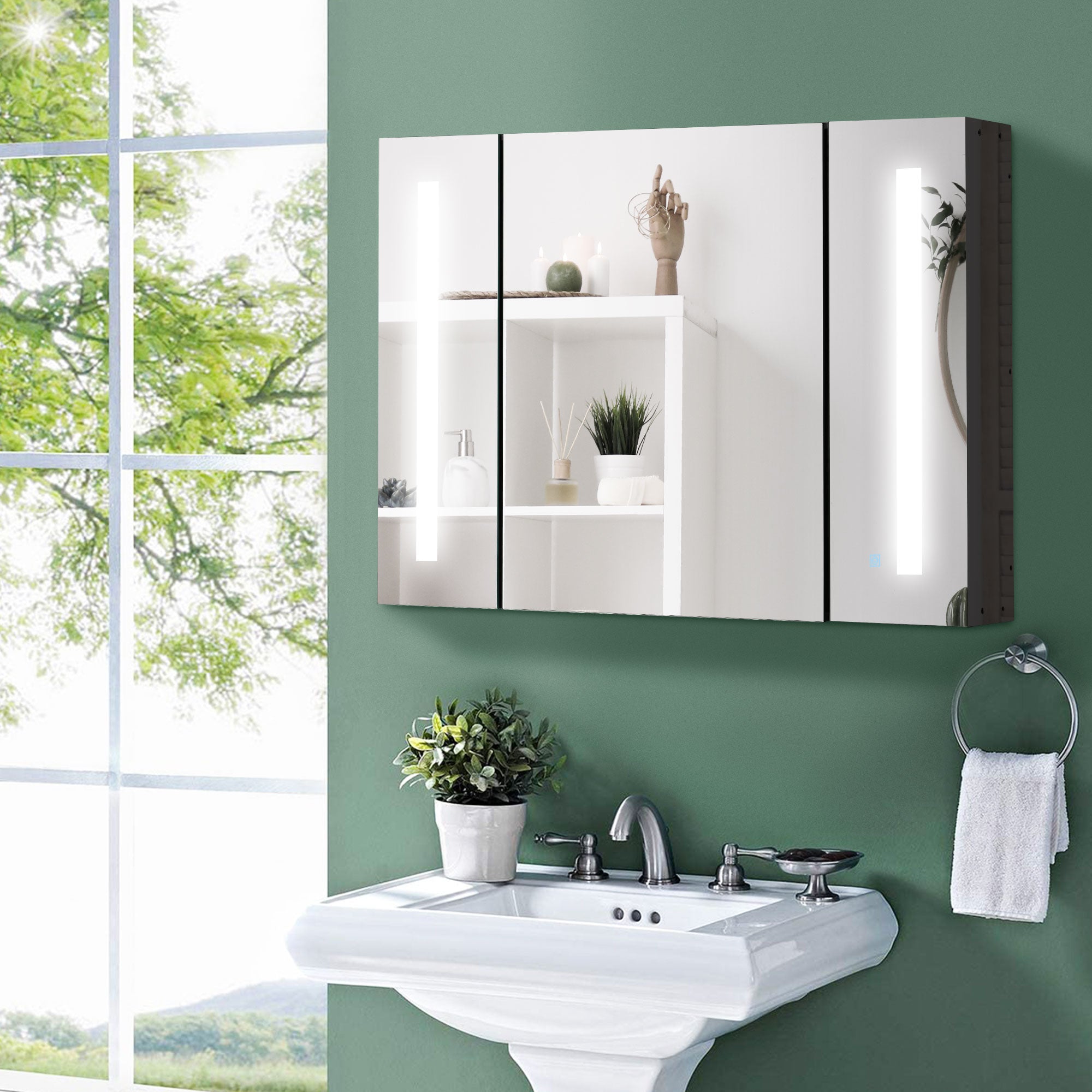 LED Bathroom Cabinet with Touch Sensor Lights and Adjustable Shelves - White