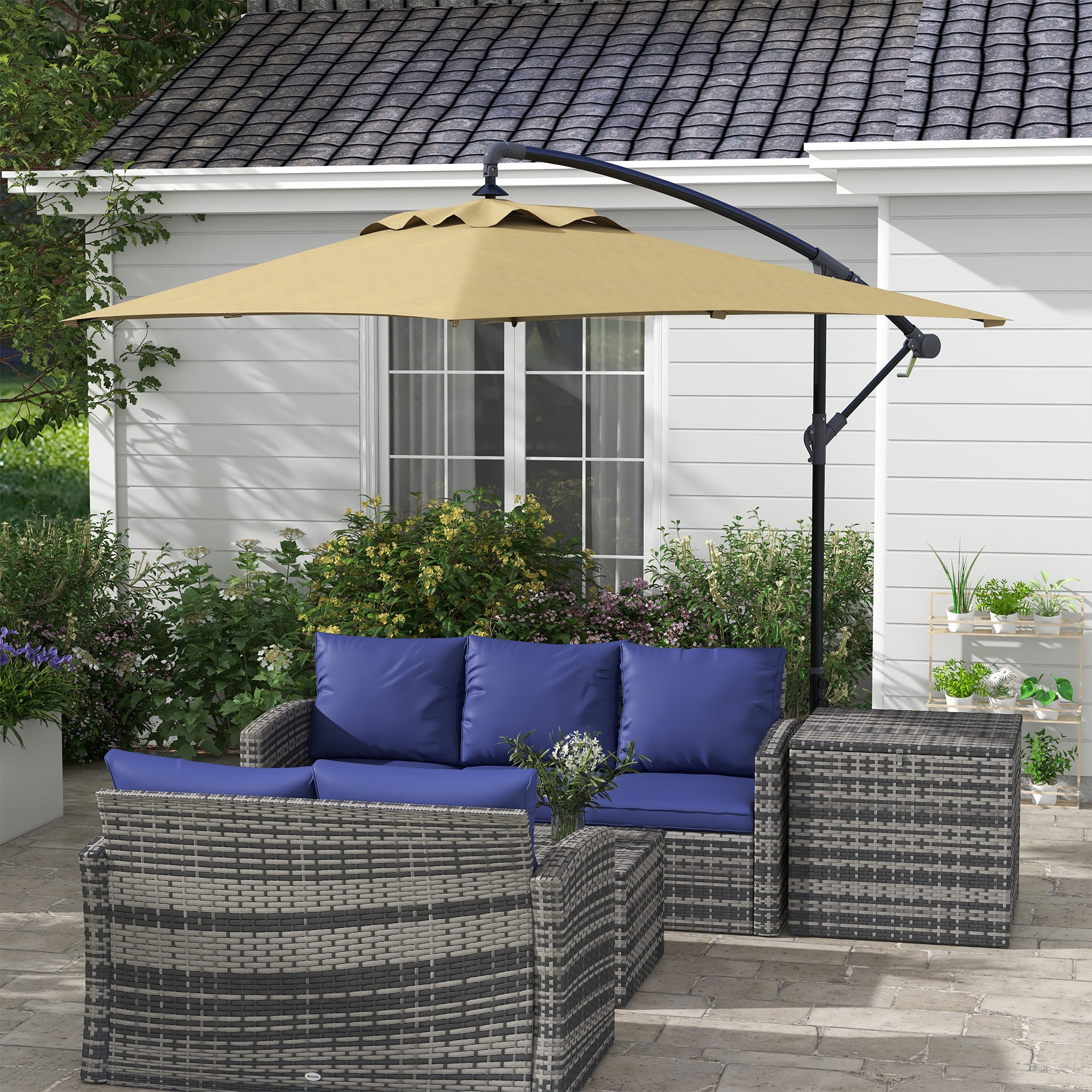 3x2m Cantilever Parasol Set with Crank Handle and Steel Pole - Banana Yellow