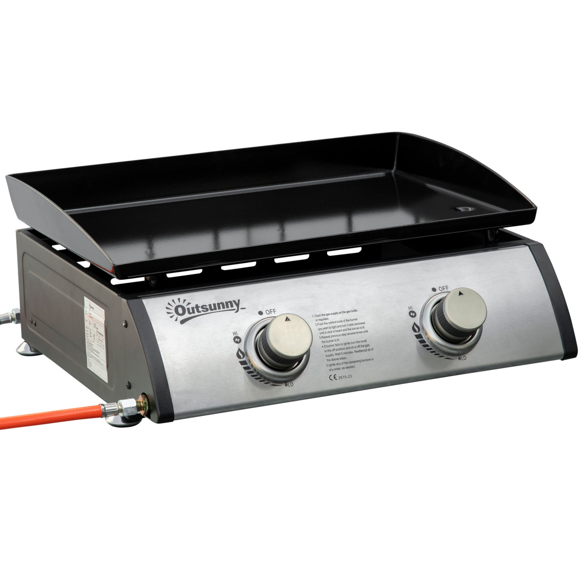 Portable Gas Plancha Barbecue Grill with Dual Burners and Non-Stick Hotplate - Black
