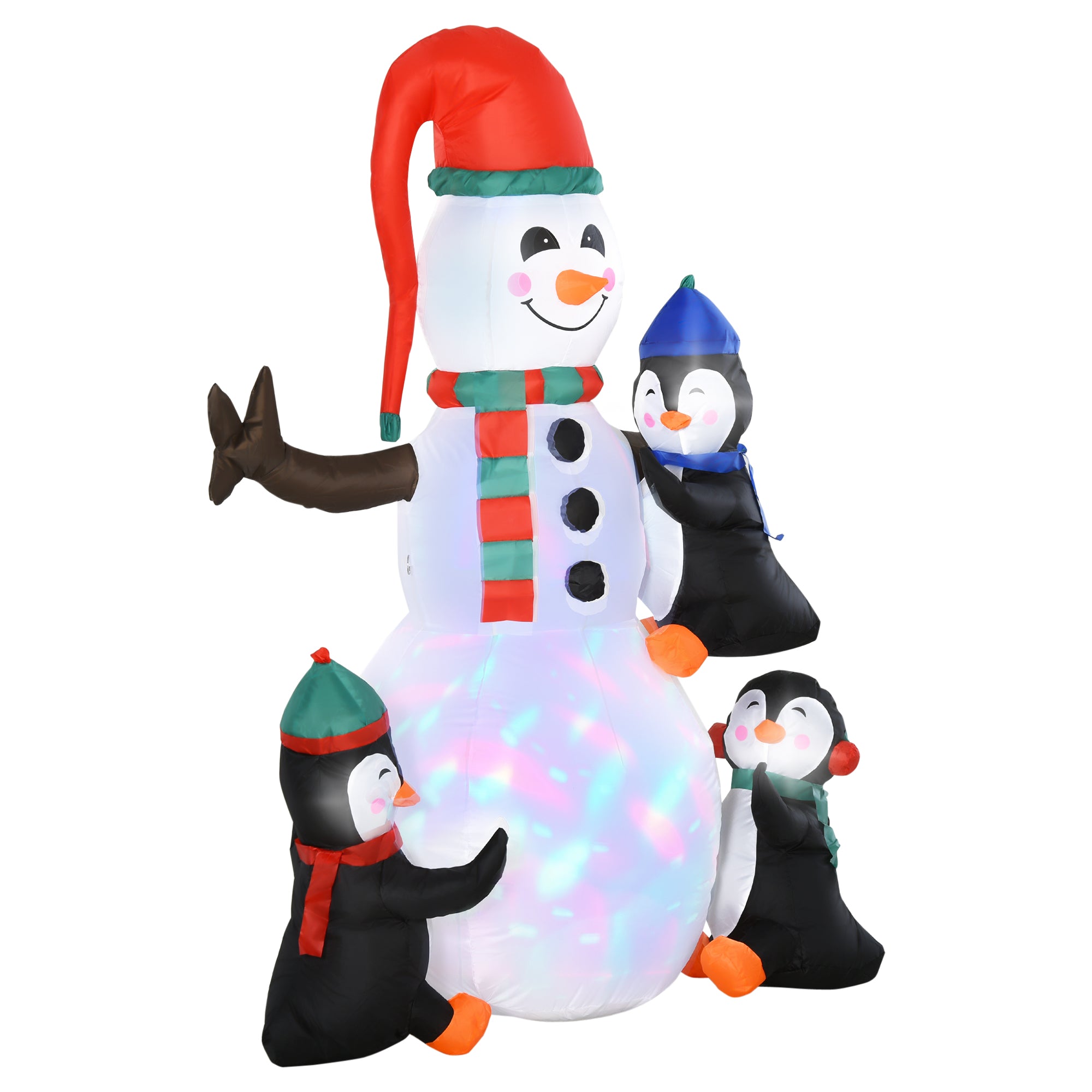 6ft Christmas Inflatable Snowman with Penguins Outdoor Decoration LED Light - Multicolour