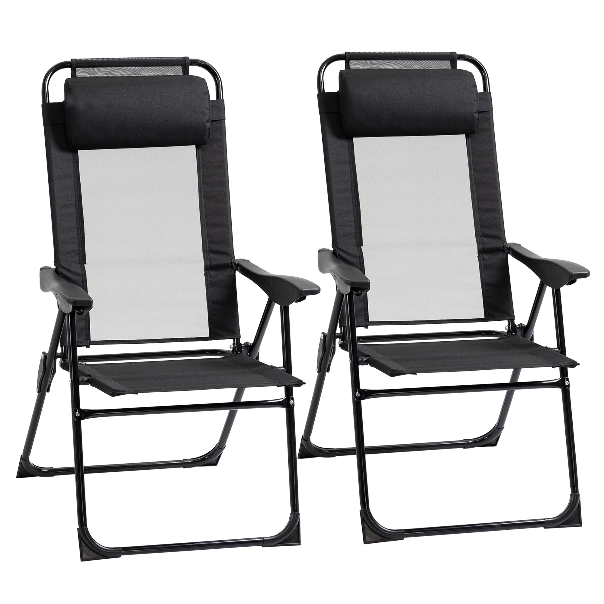 Set of 2 Portable Folding Recliner Chaise Lounge Chairs with Adjustable Backrest - Black