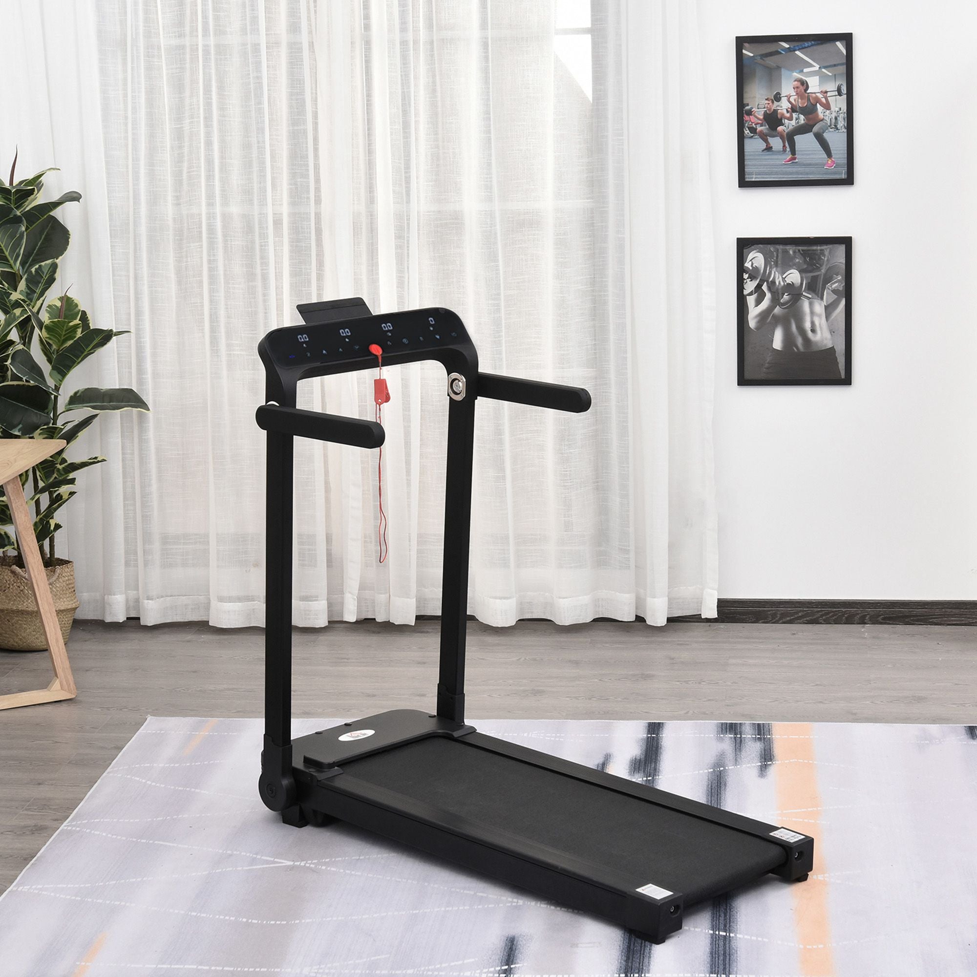 1 Piece Foldable Motorised Treadmill 600W with LCD Monitor Black