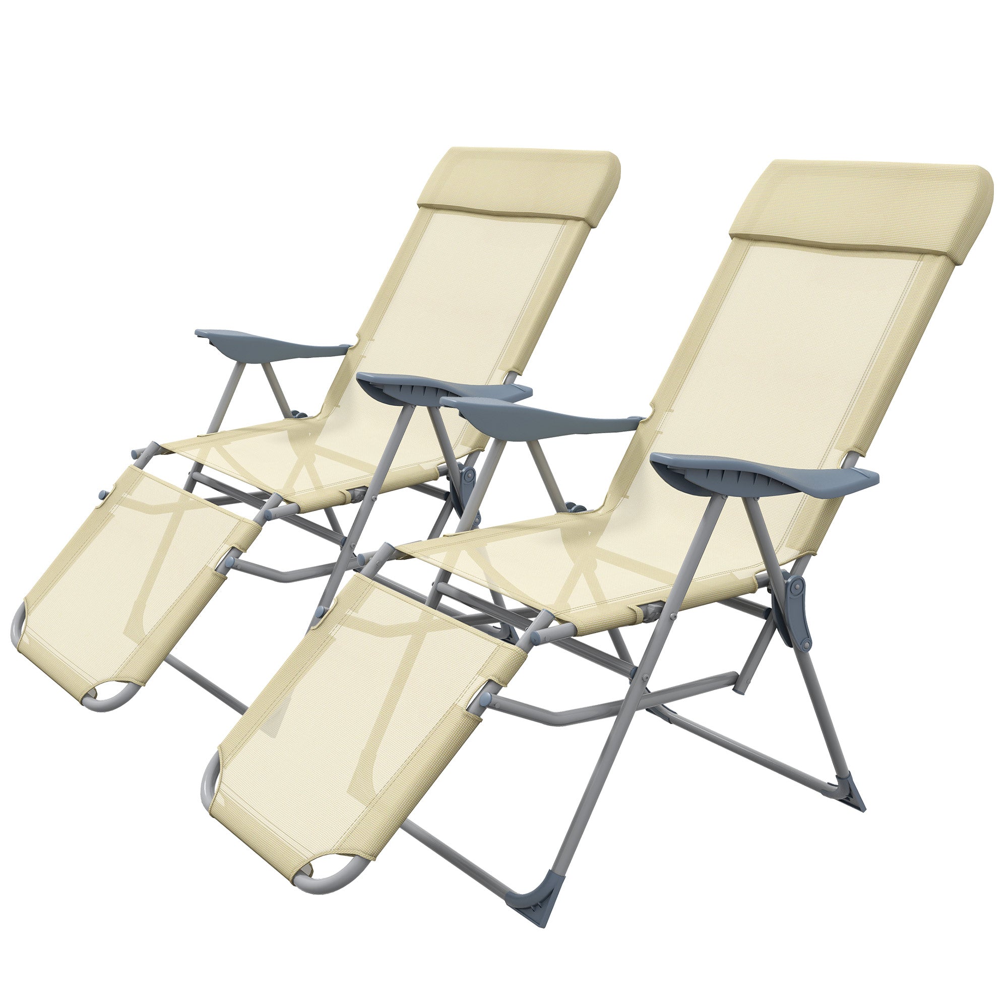 Set of 2 Adjustable Outdoor Sun Lounger Chairs with Breathable Mesh Beige