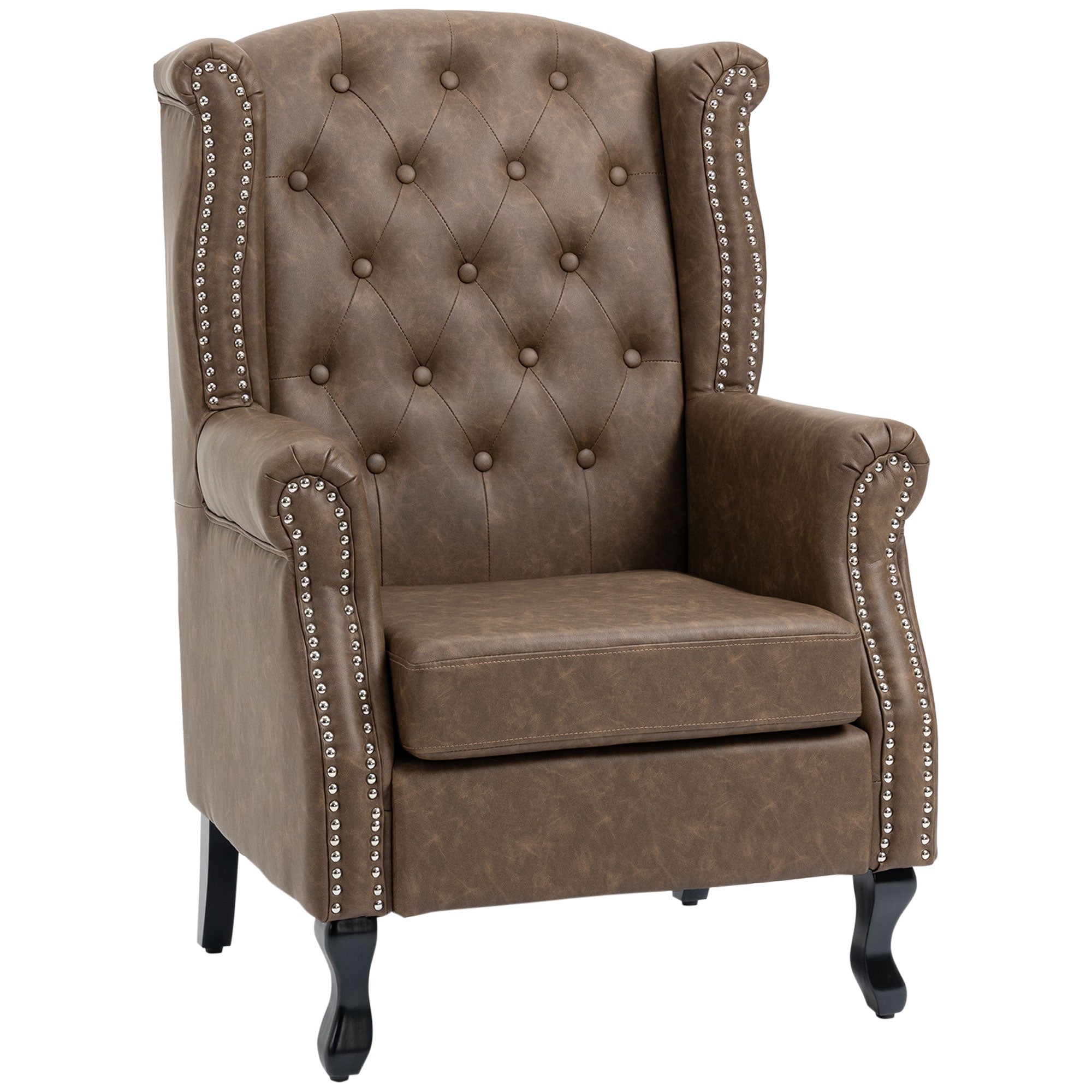 Chesterfield Wingback Accent Chair with Nail Head Trim - Brown