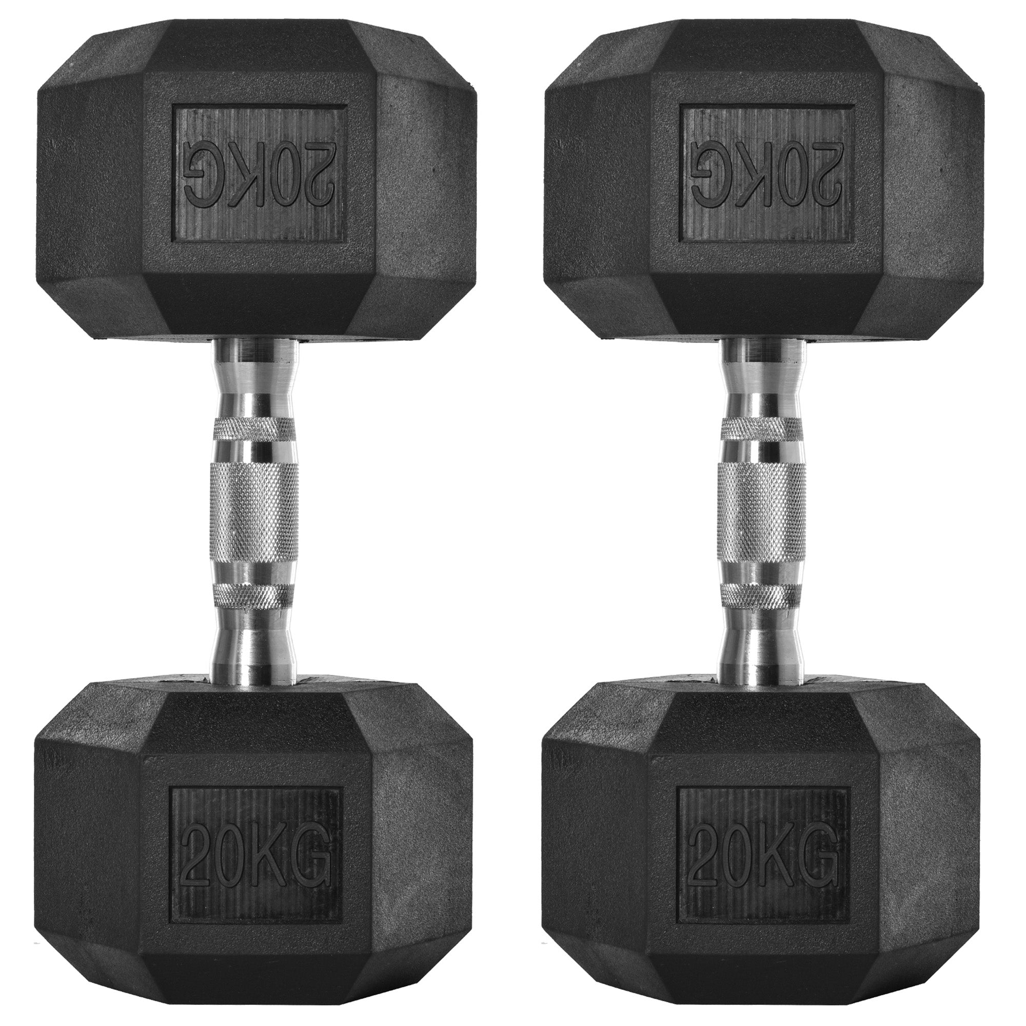 Set of 2 Rubber Hex Dumbbells 20kg Each - Portable Home Gym