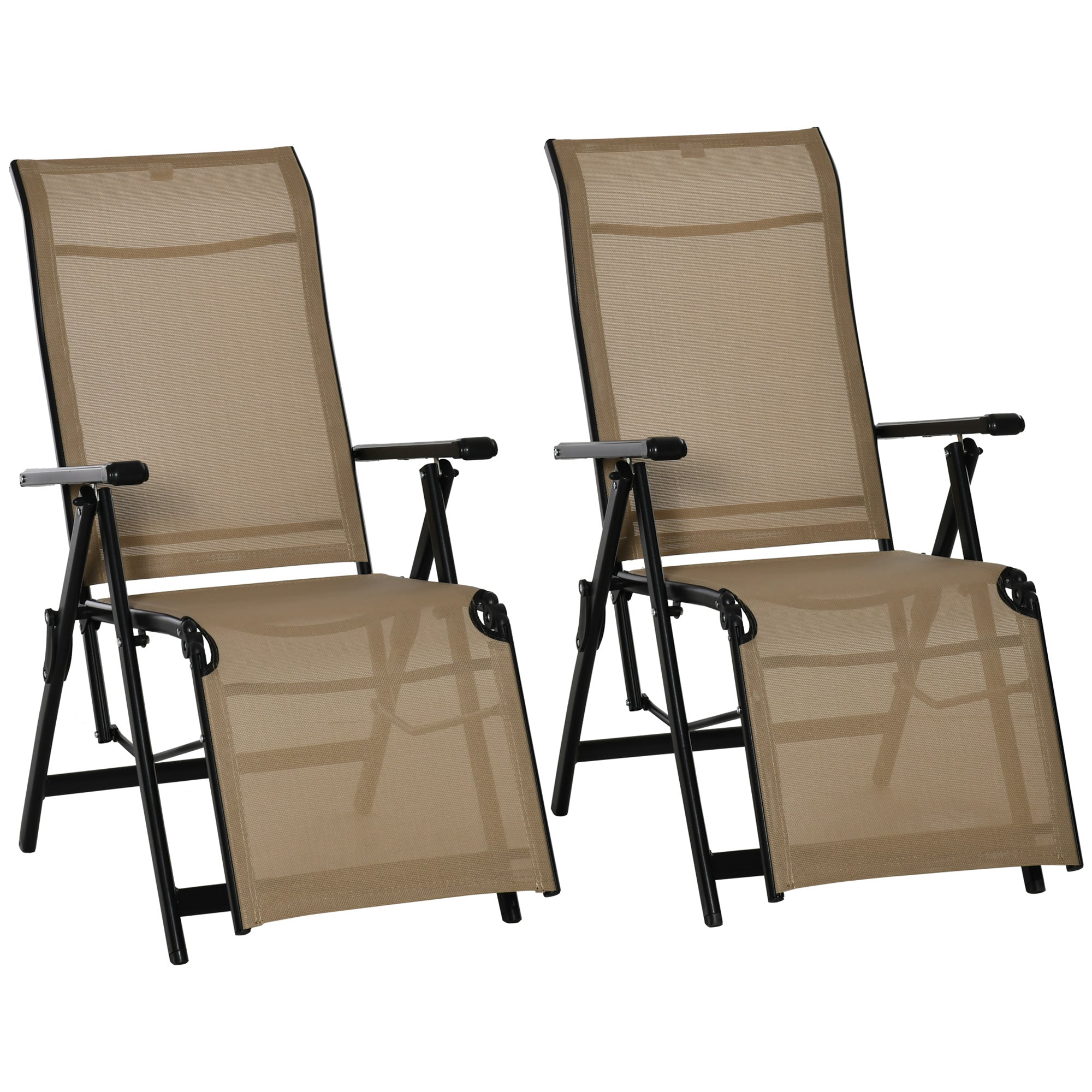Set of 2 Adjustable Outdoor Sun Loungers with Steel Frame - Beige
