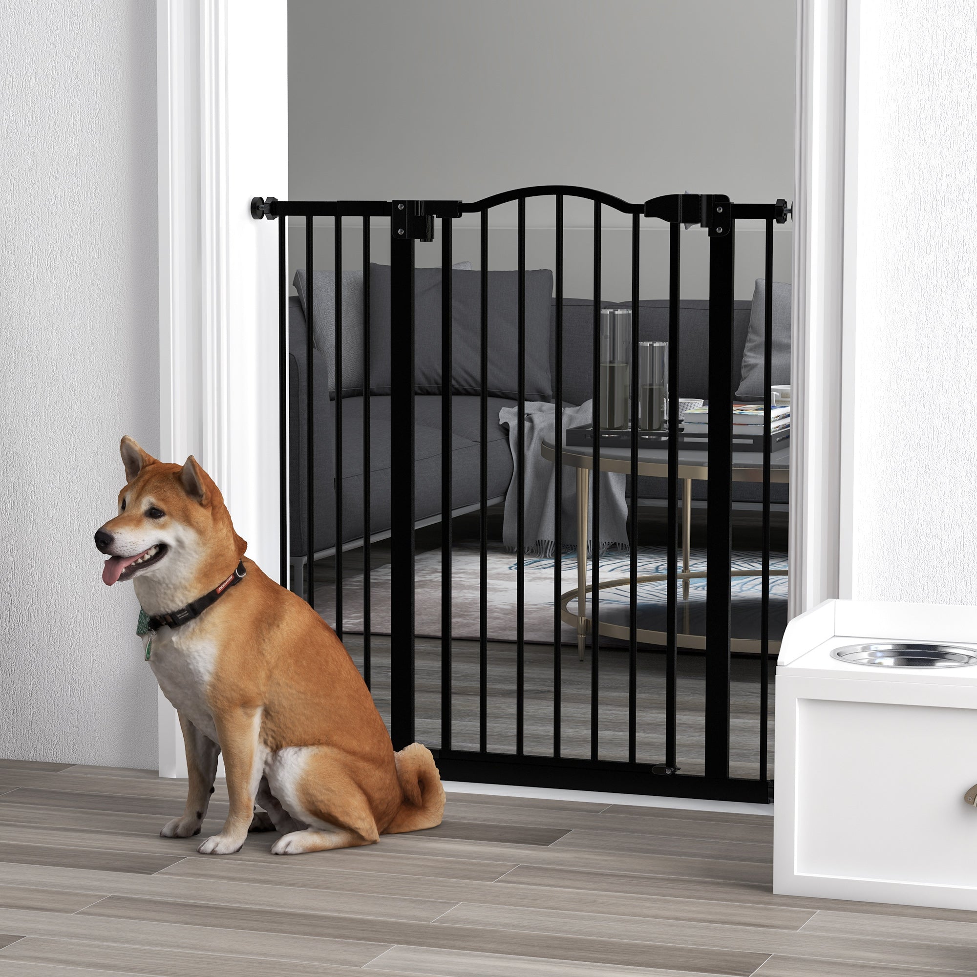 Metal Folding Pet Safety Gate with Double Locking System - Black