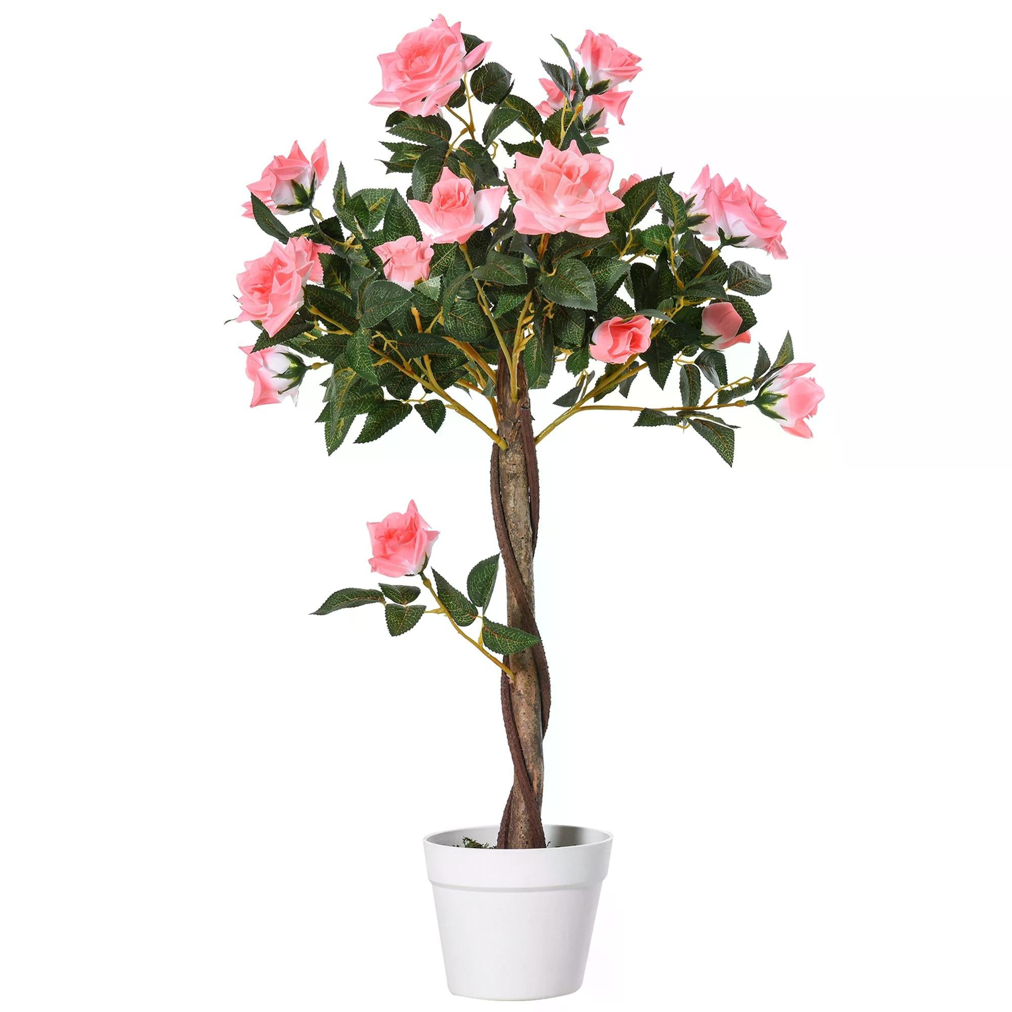 90cm Artificial Rose Tree with 21 Pink Flowers - Pink