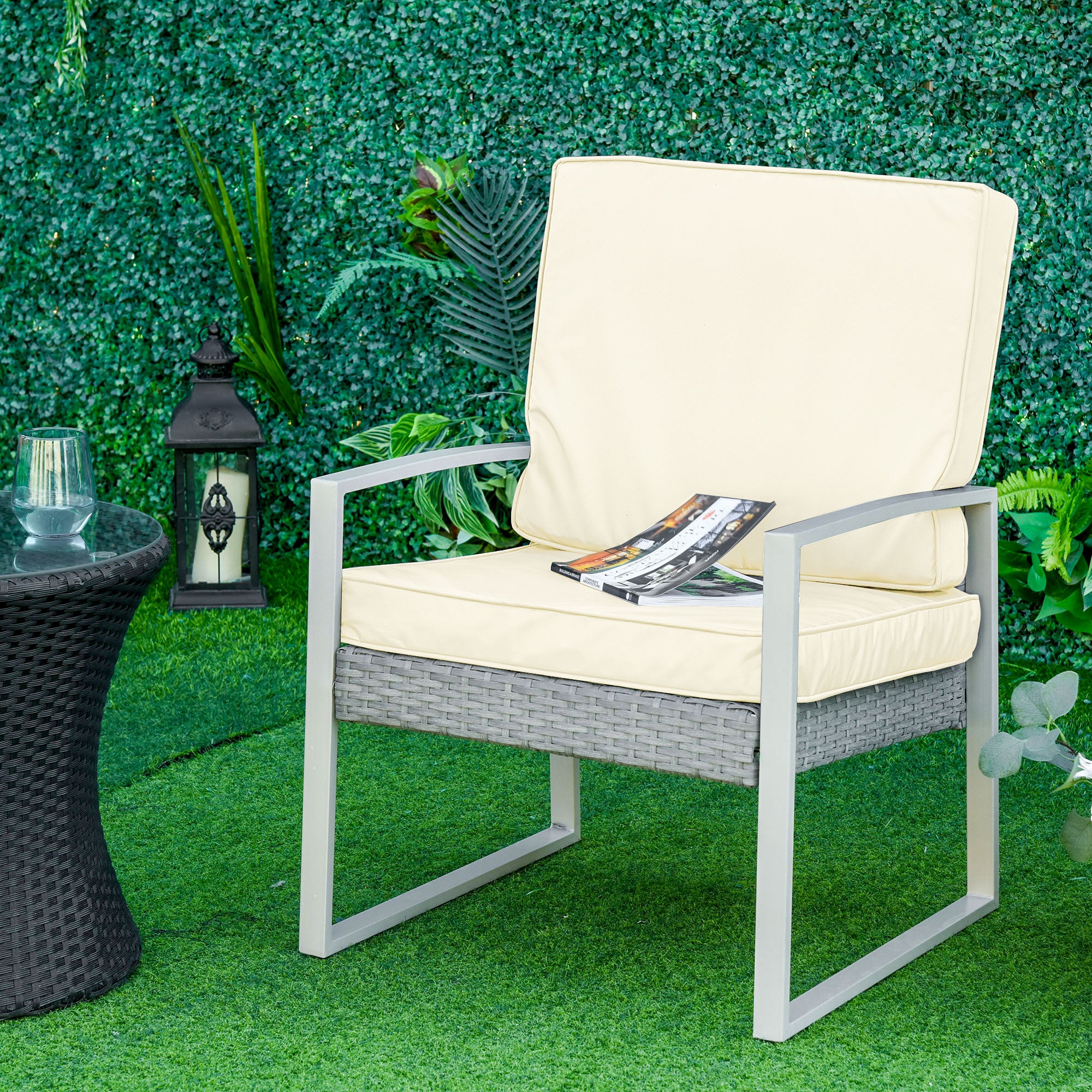 Set of 2 Garden Seat and Back Cushions for Outdoor Furniture - Cream White