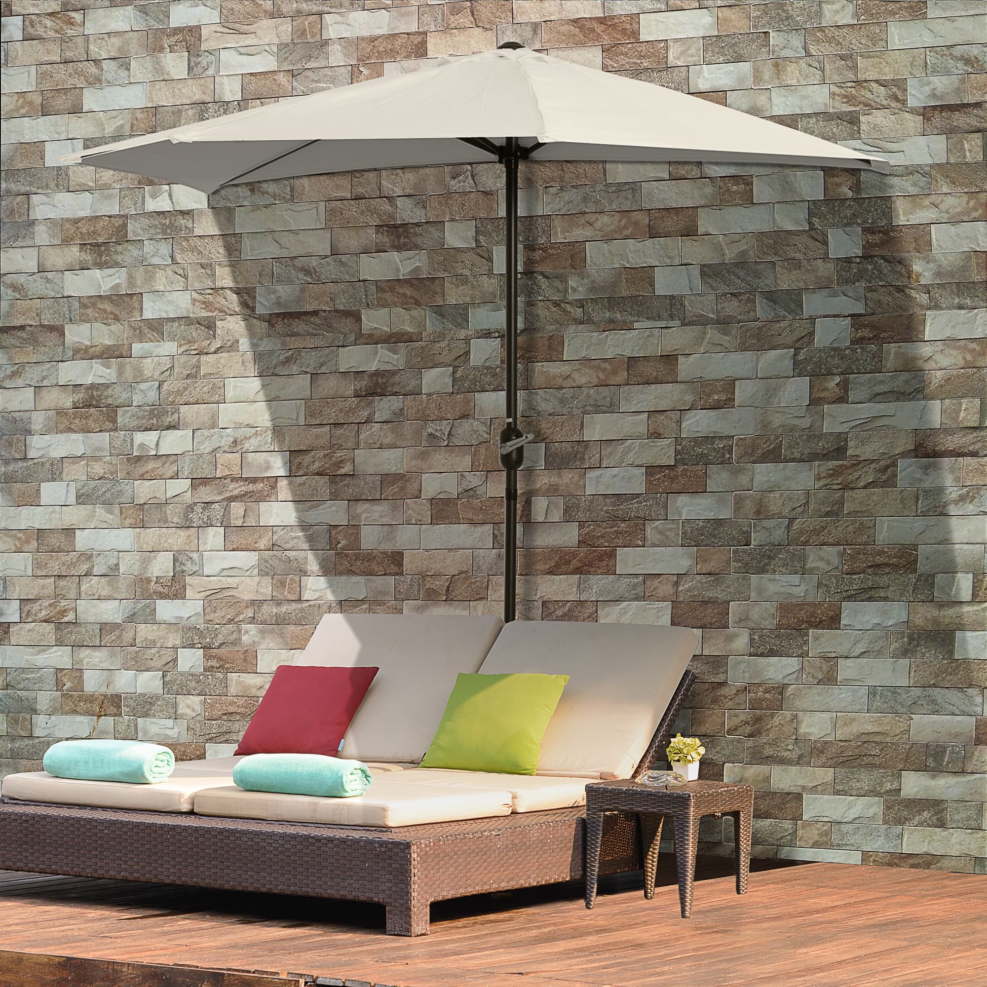 3m Half Round Wall-Mount Umbrella Parasol - White