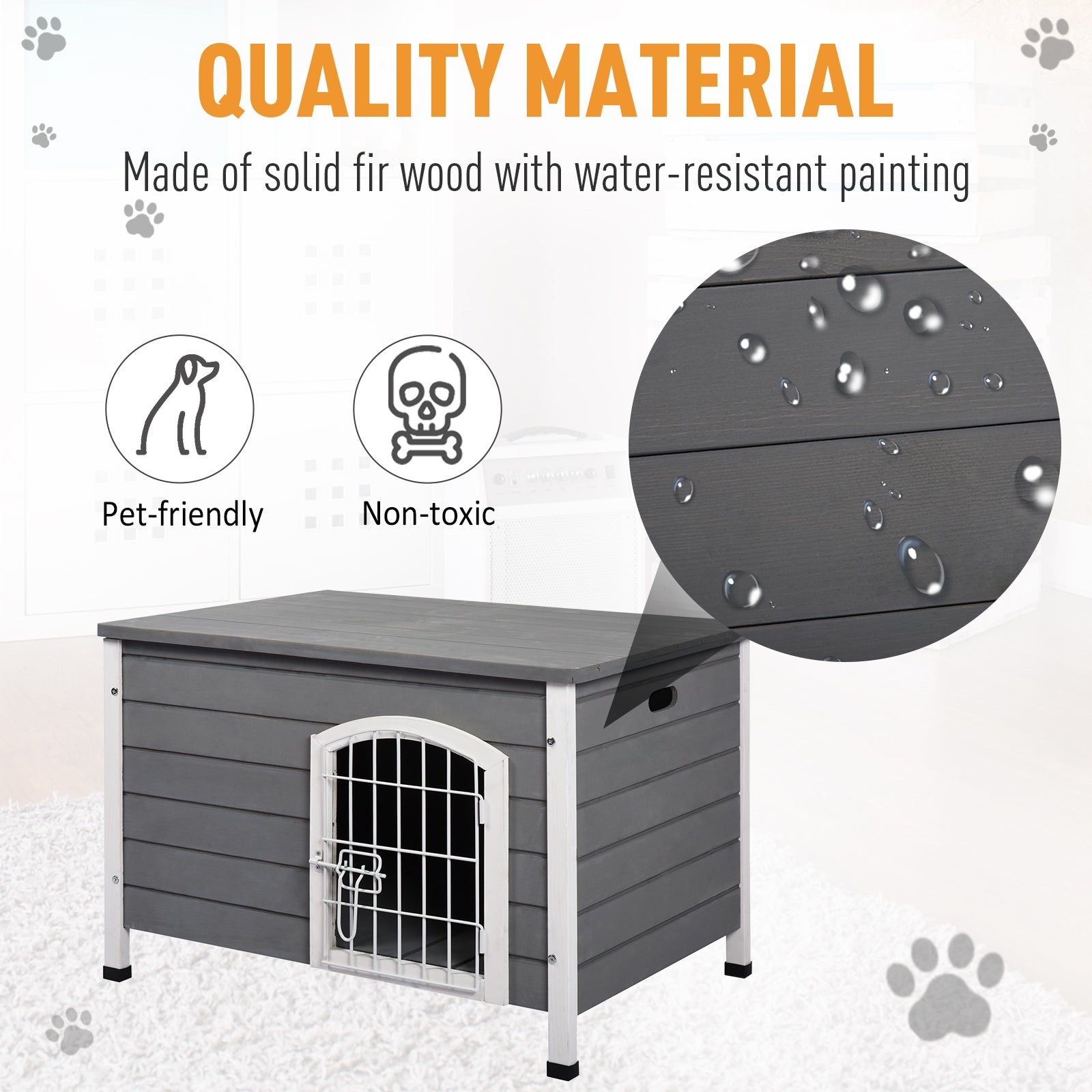 Wooden Dog Kennel Crate Pet House Wire Door Openable Top Removable Bottom Grey 80 x 55 x 53.5cm