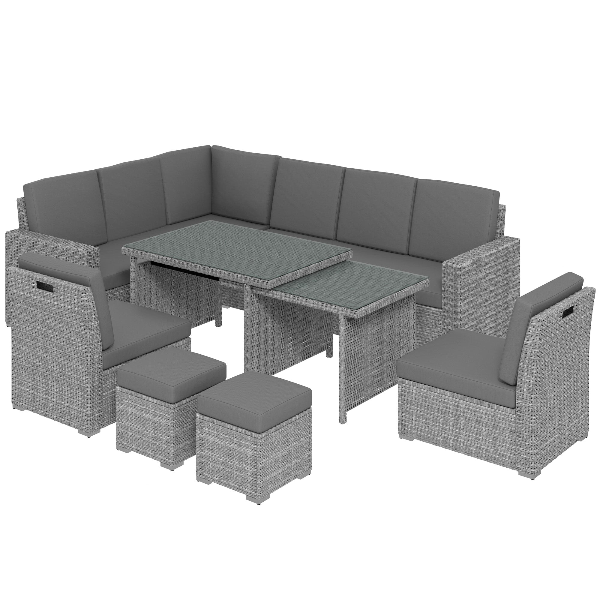 Seven-Piece Rattan Garden Sofa Set, with Expanding Table - Light Grey