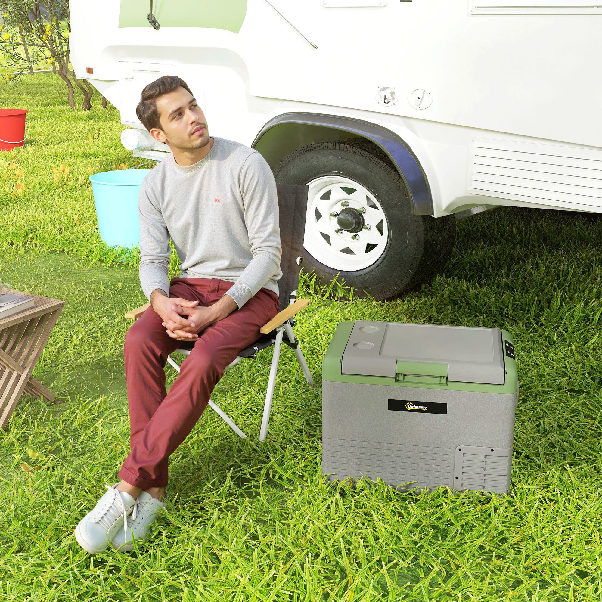 40L Portable Car Refrigerator - Light Green and Grey