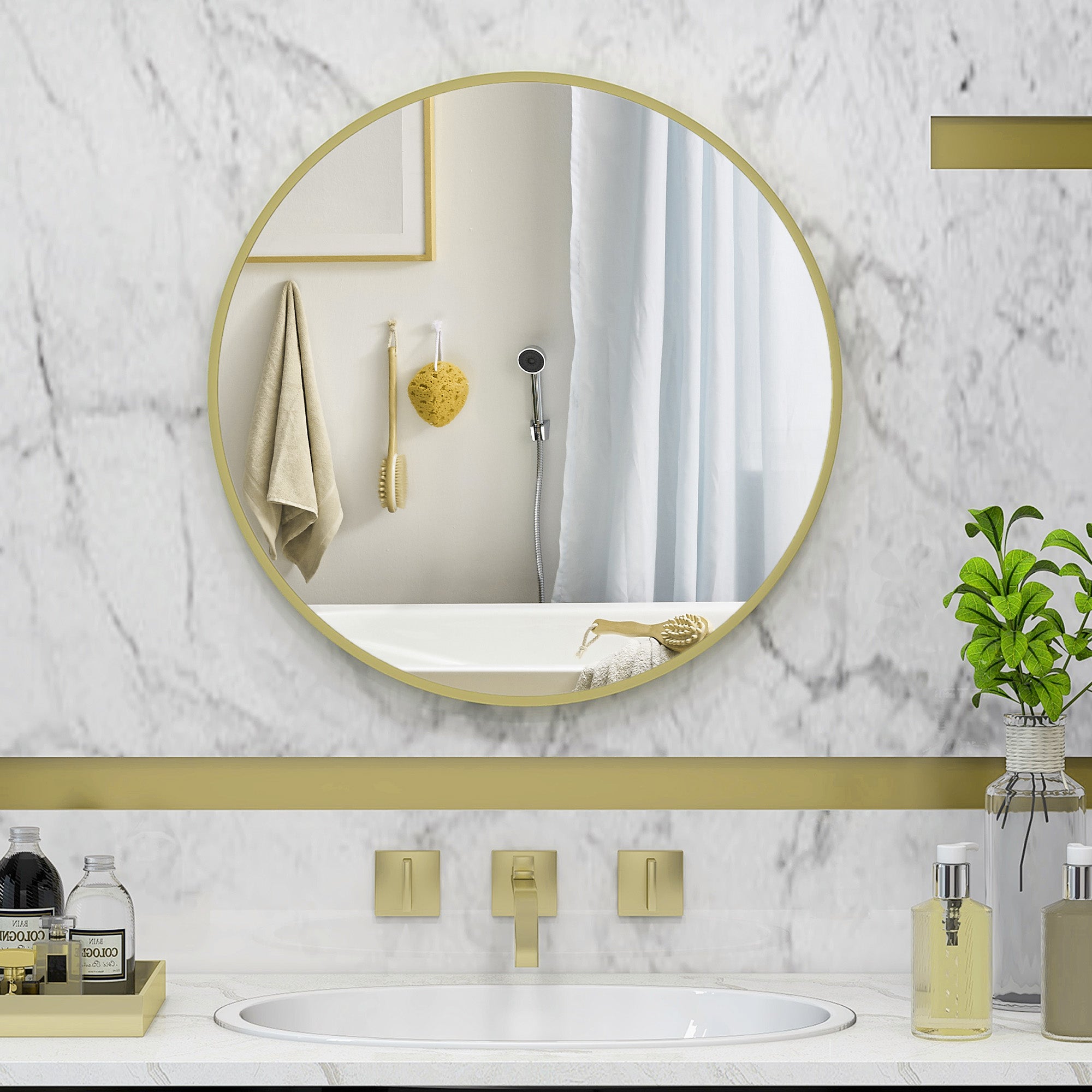 70cm Aluminium Frame Round Bathroom Mirror - Gold Tone