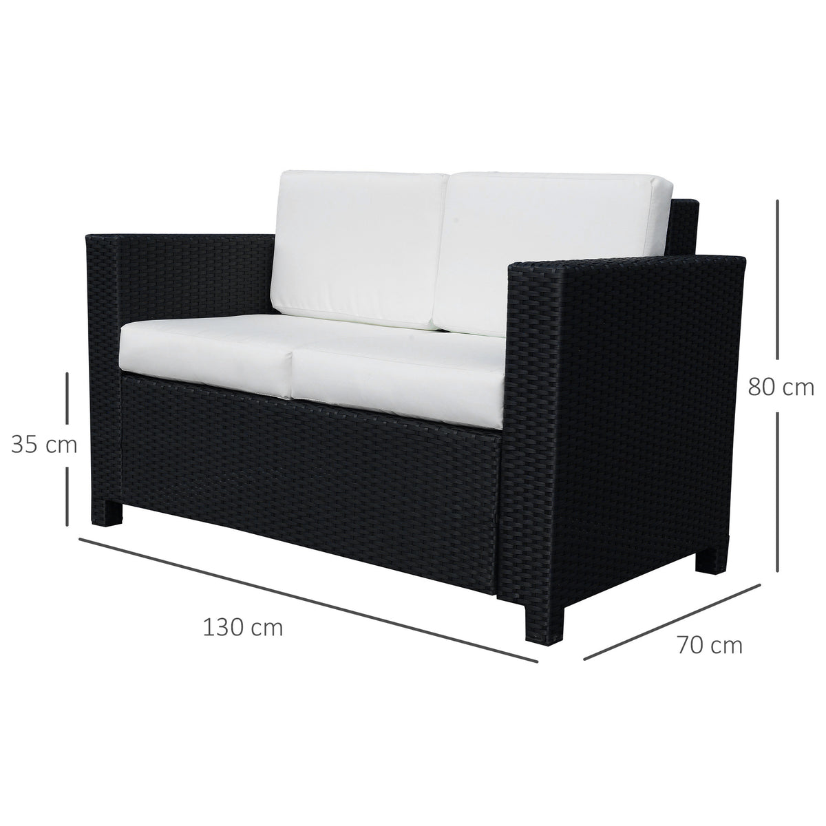 2 Seater Rattan Garden Loveseat with Cushions - Black