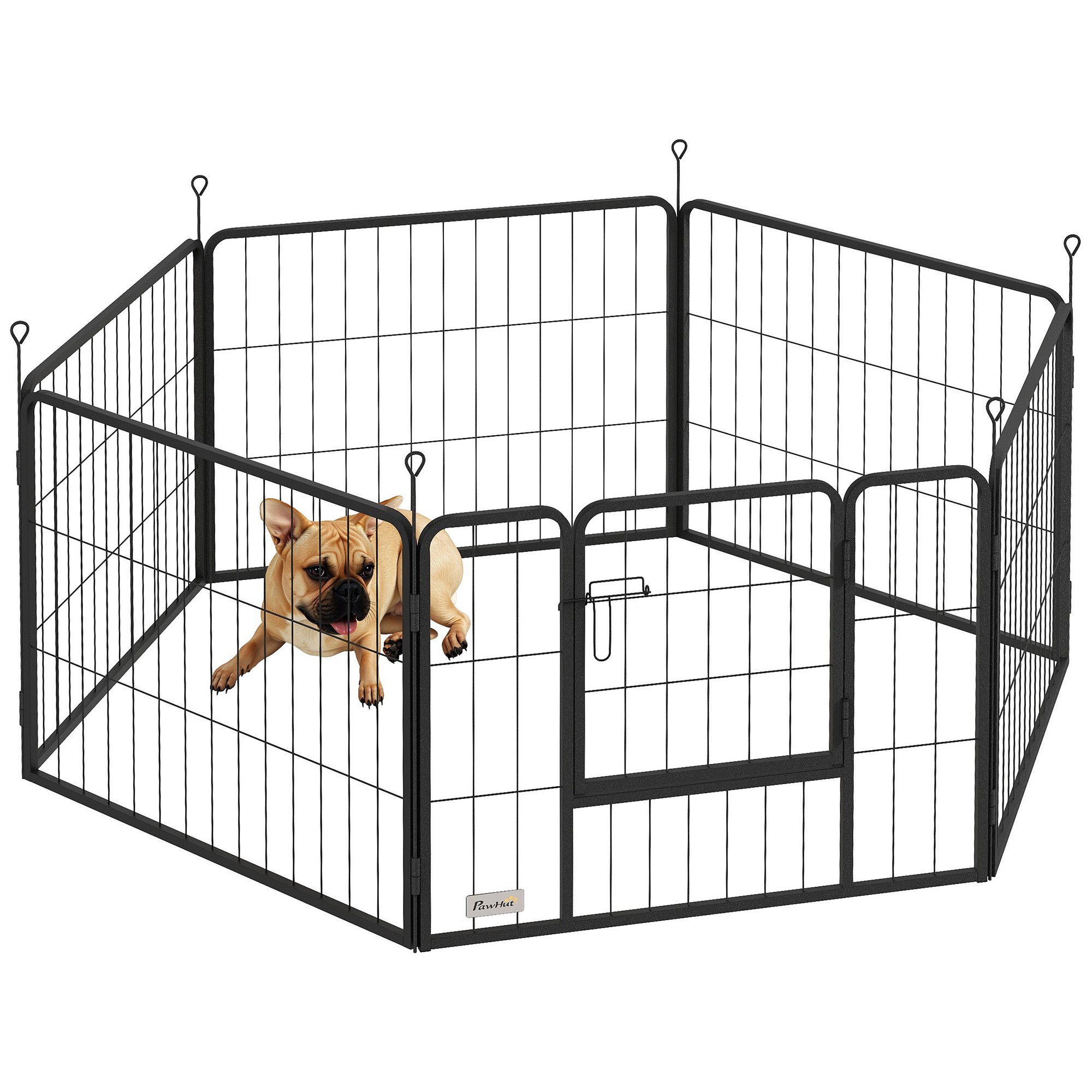 6 Panel Portable Detachable Dog Playpen with Door 60cm High for Small Dogs - Black