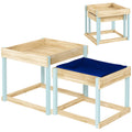 2 PCS Wooden Outdoor Sand and Water Play Tables with Bottom Liner for Kids Aged 3-8 Years Old, Natural Wood Finish