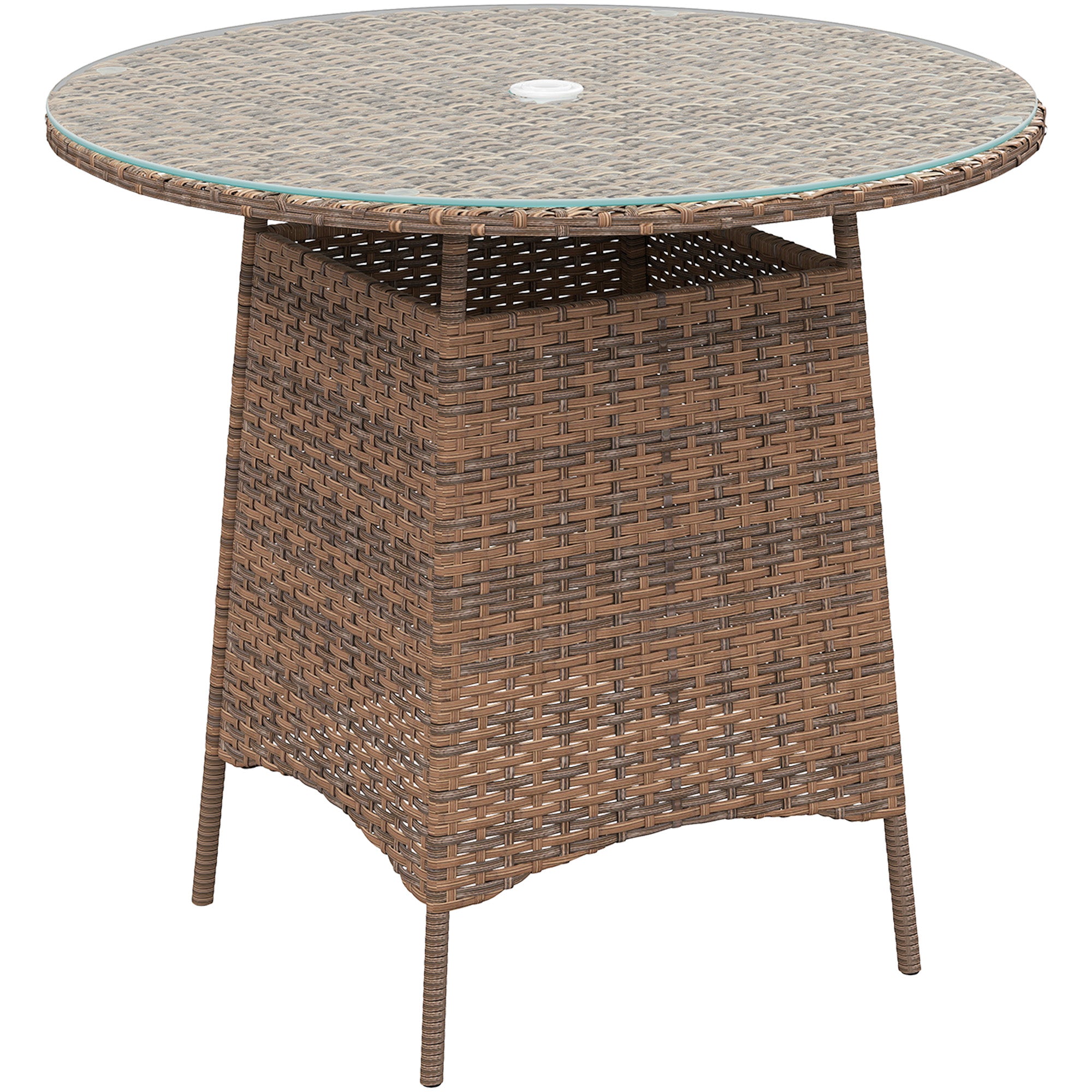 Wicker Rattan Outdoor Coffee Table with Tempered Glass Top - Brown