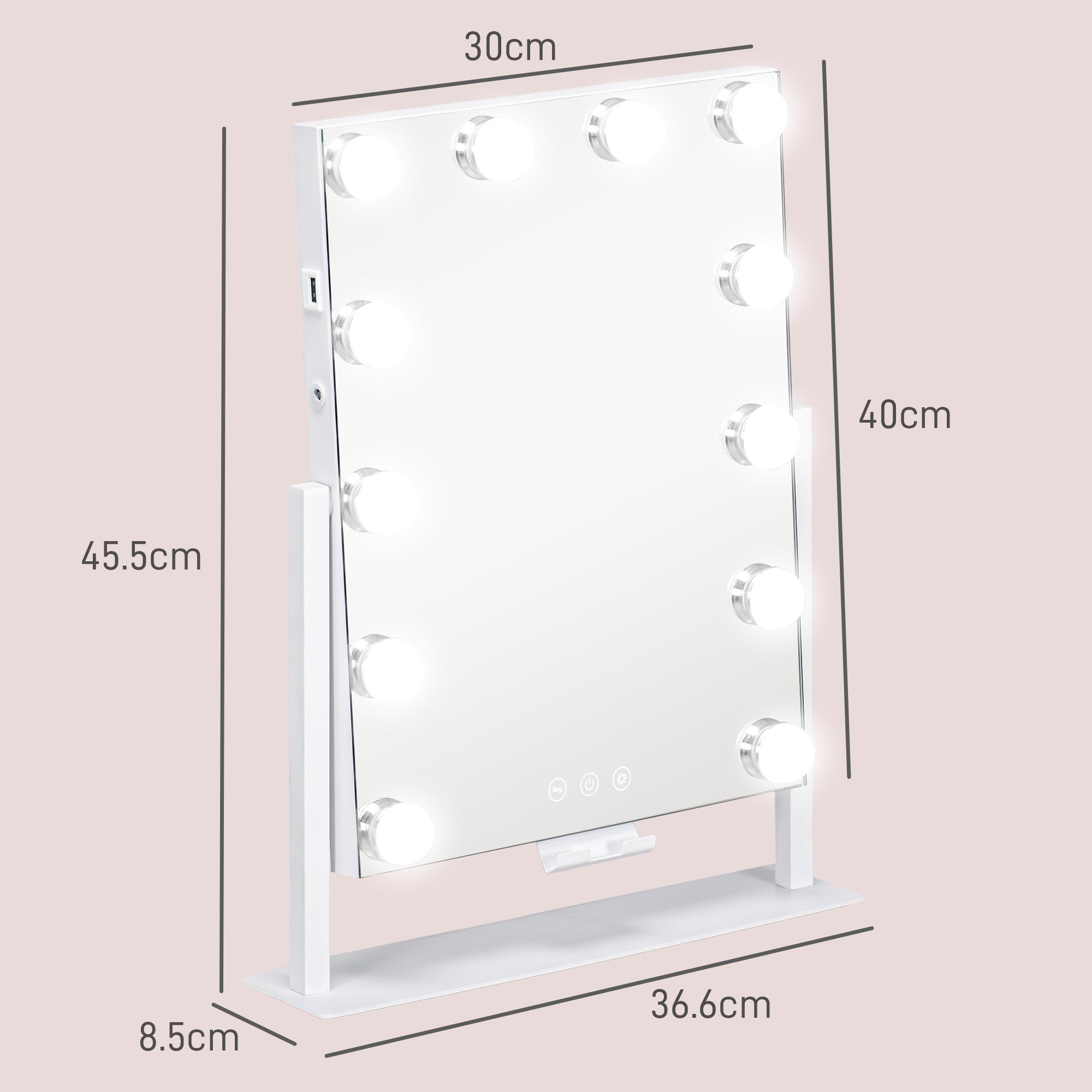 12 LED bulb Tabletop Makeup Mirror, with Adjustable Settings