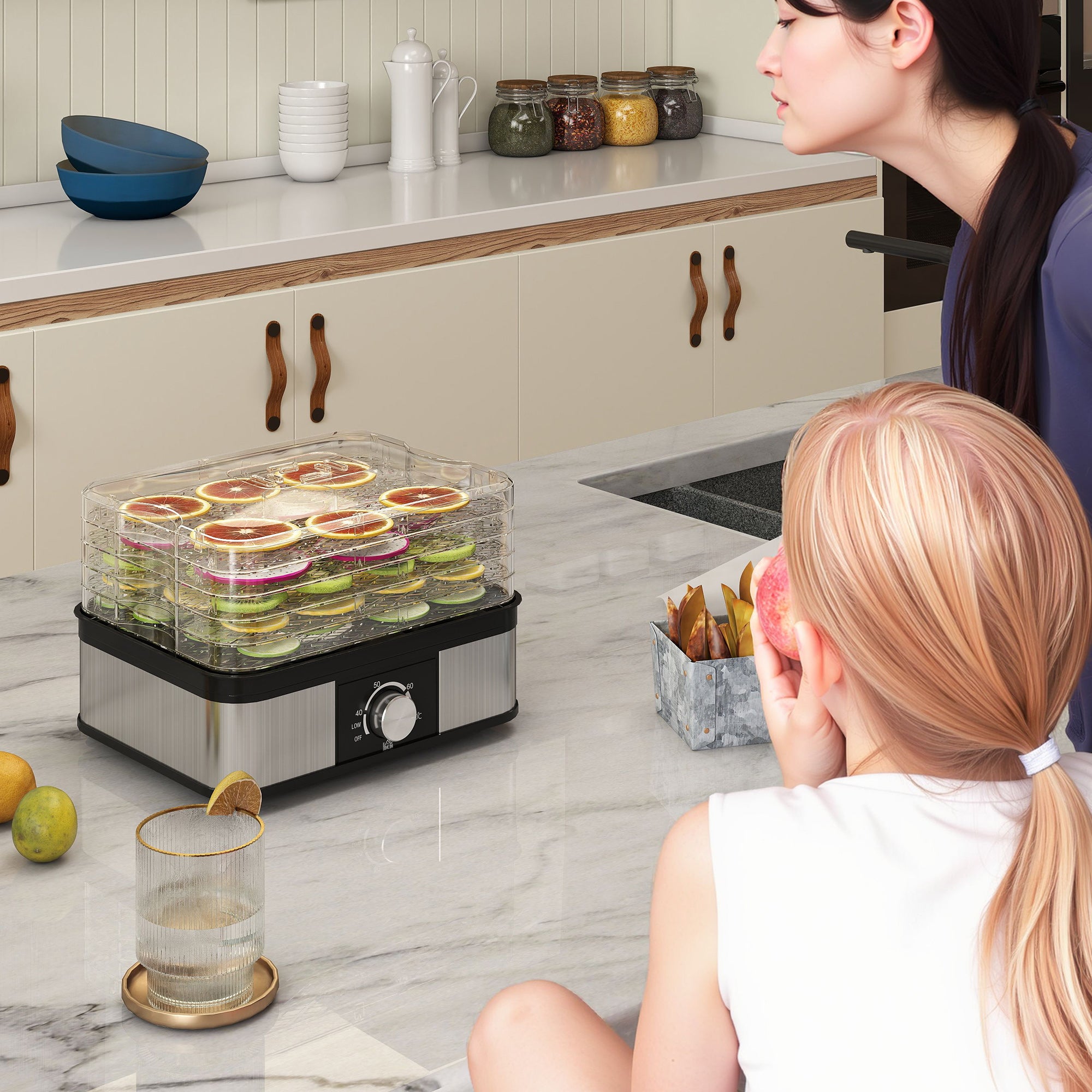 5 Tier Food Dehydrator, 245W Stainless Steel Food Dryer Machine with Adjustable Temperature for Drying Fruit, Meat, Vegetable, Jerky and Pet Treat, Black
