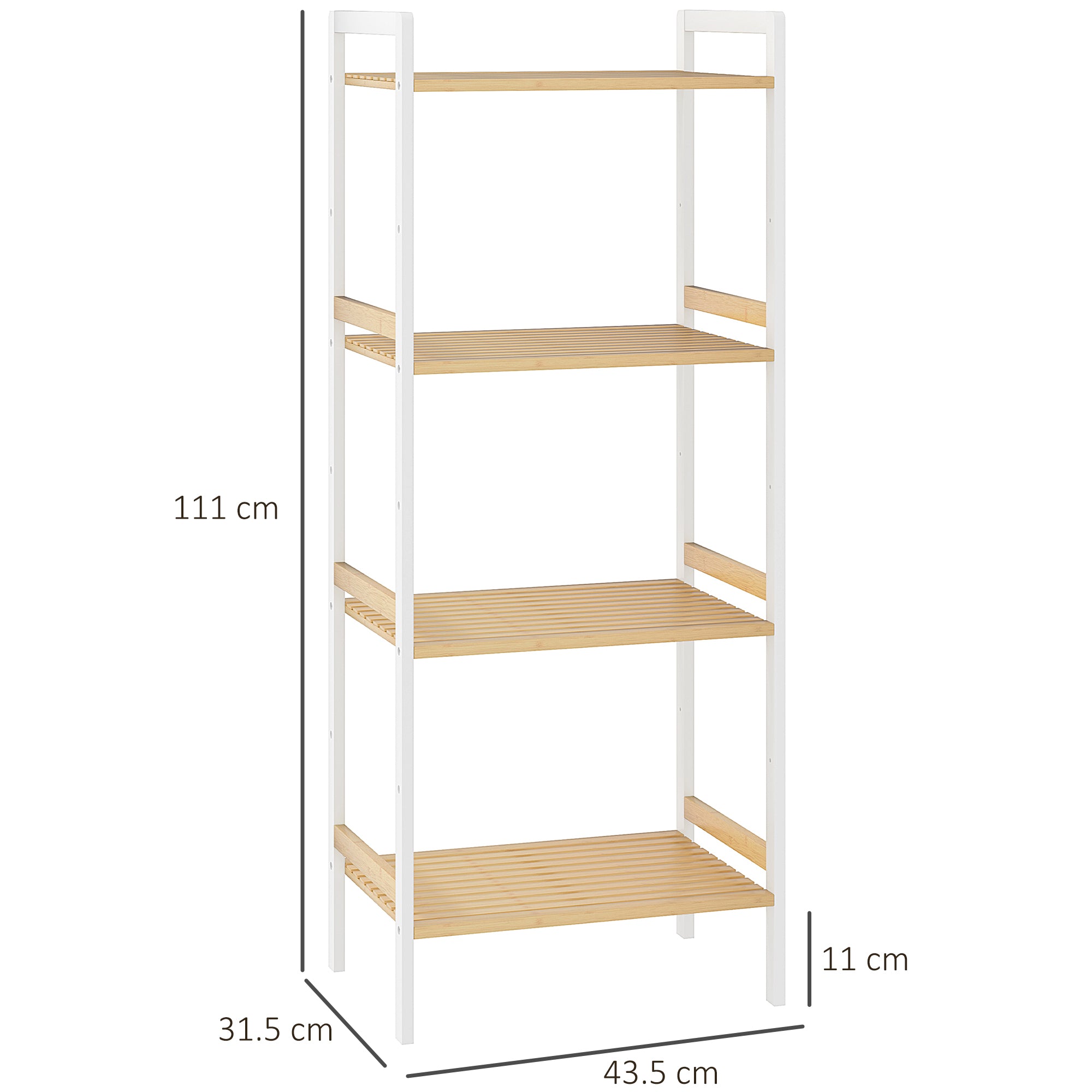 Four-Tier Adjustable Bamboo Shelf Storage Unit - Natural and White