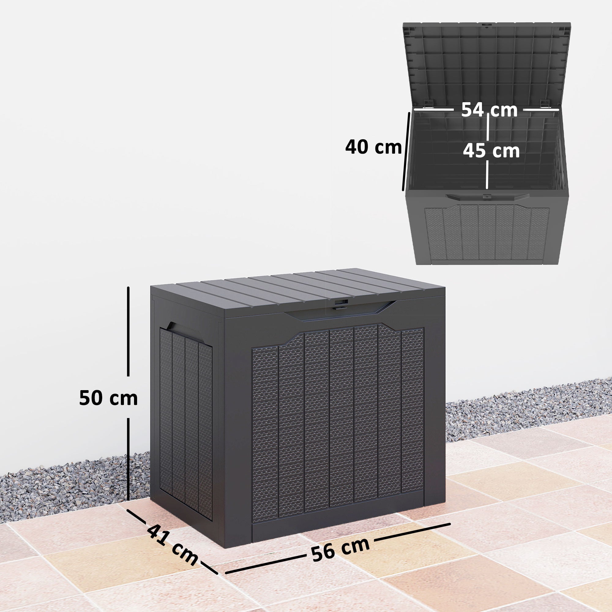 93L Plastic Garden Storage Box, Outdoor Storage Box with Handles, Waterproof Outdoor Storage Container, Black