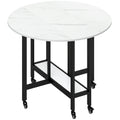 Folding Dining Table, Drop Leaf Table with Open Shelf, Rolling Kitchen Table for Dining Room, Small Spaces, White Marble