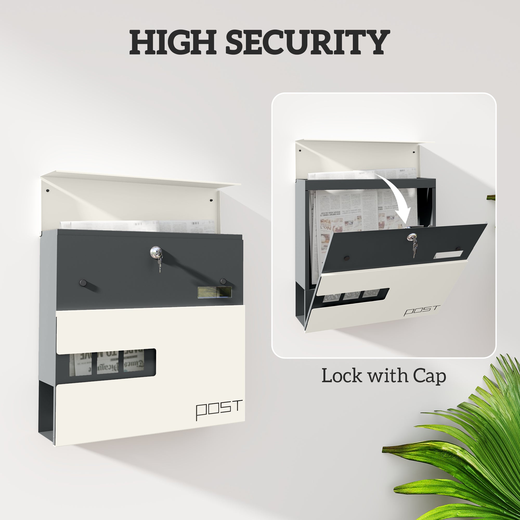 Locking Galvanised Steel Letterbox - White/Black