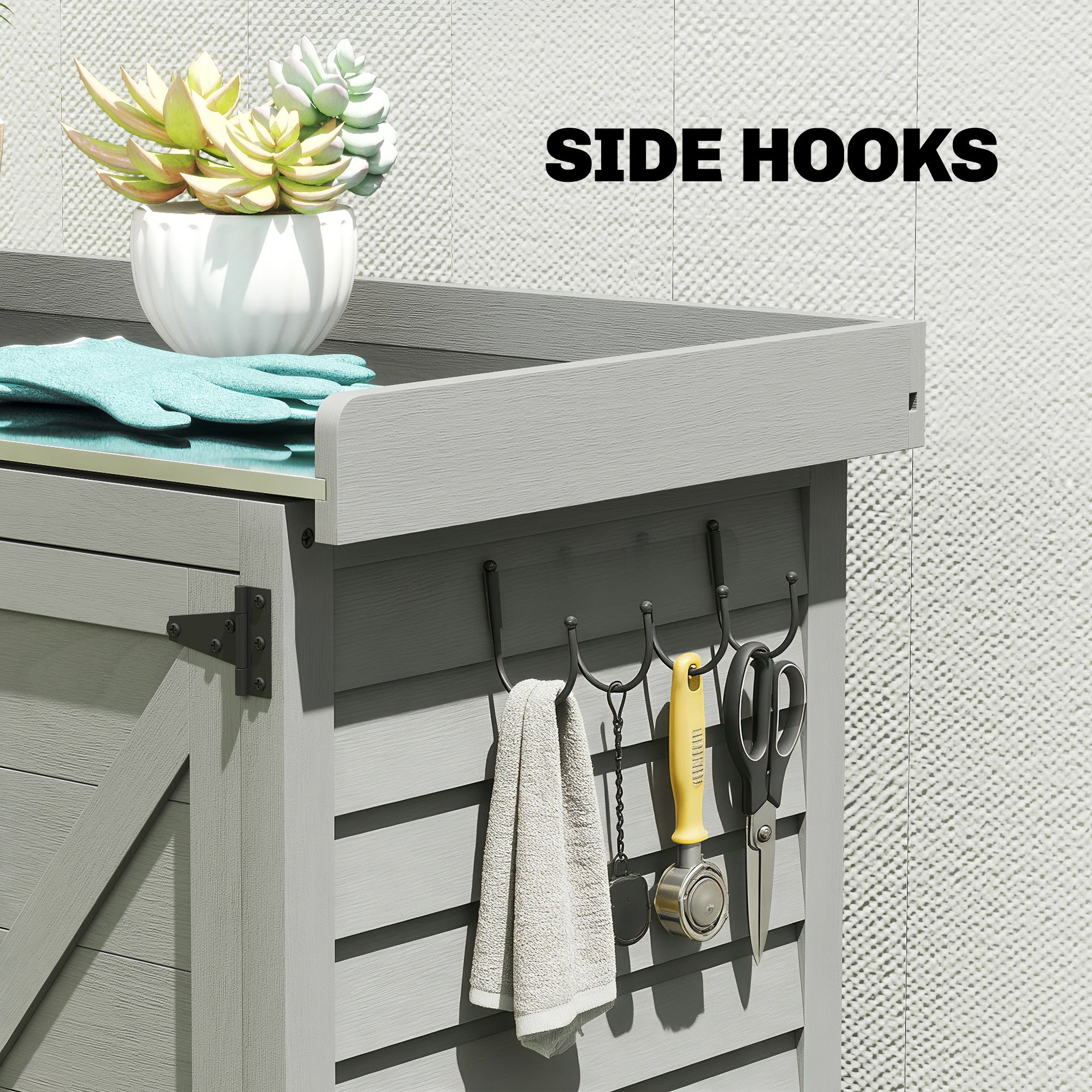 Wooden Garden Shed, Garden Tool Storage Shed with Shelf and Side Hooks, 71.5 x 39 x 95 cm, Grey