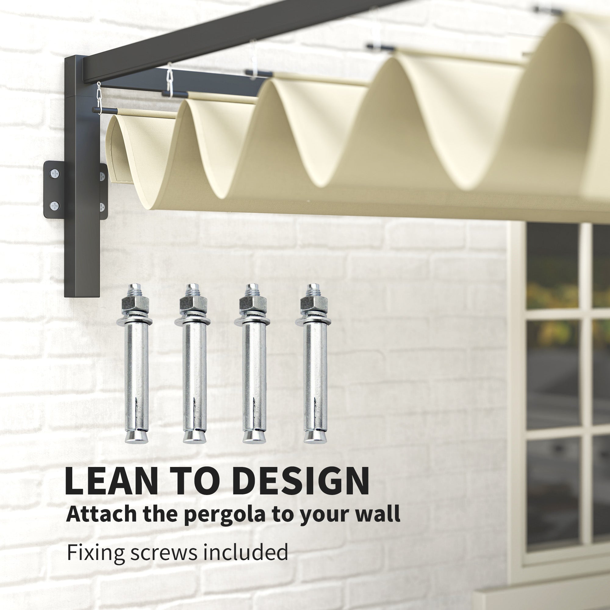 3 x 4m Steel Pergola with Retractable Canopy - Khaki