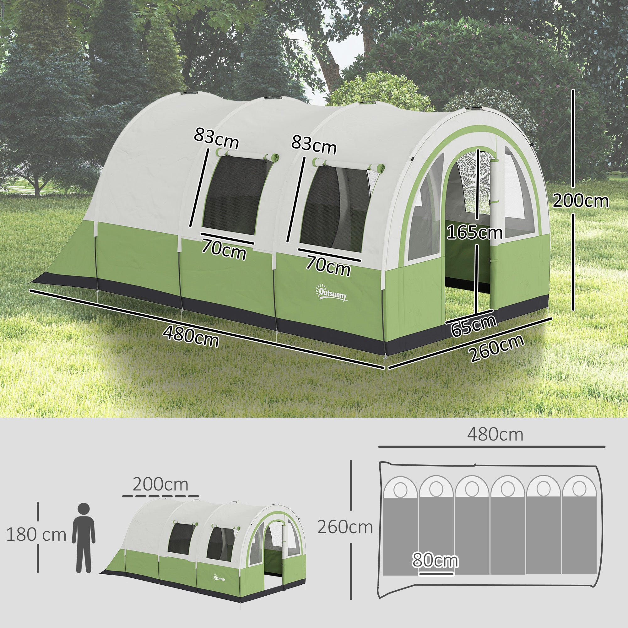 3000mm Waterproof Camping Tent, 5-6 Man Family Tent with Living and Bedroom, Carry Bag Included, Cream and Green