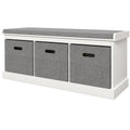 Three-Drawer Shoe Storage Bench with Padded Seat - White