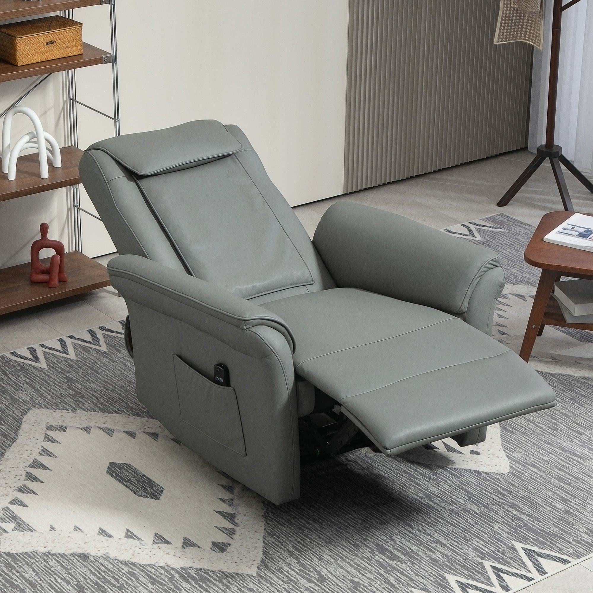 3D Kneading Massage Recliner Chair with Headrest, Breathable Leather Recliner Armchair, Electric Reclining Chair with Footrest, Remote with USB Port, Side Pockets for Home, Grey